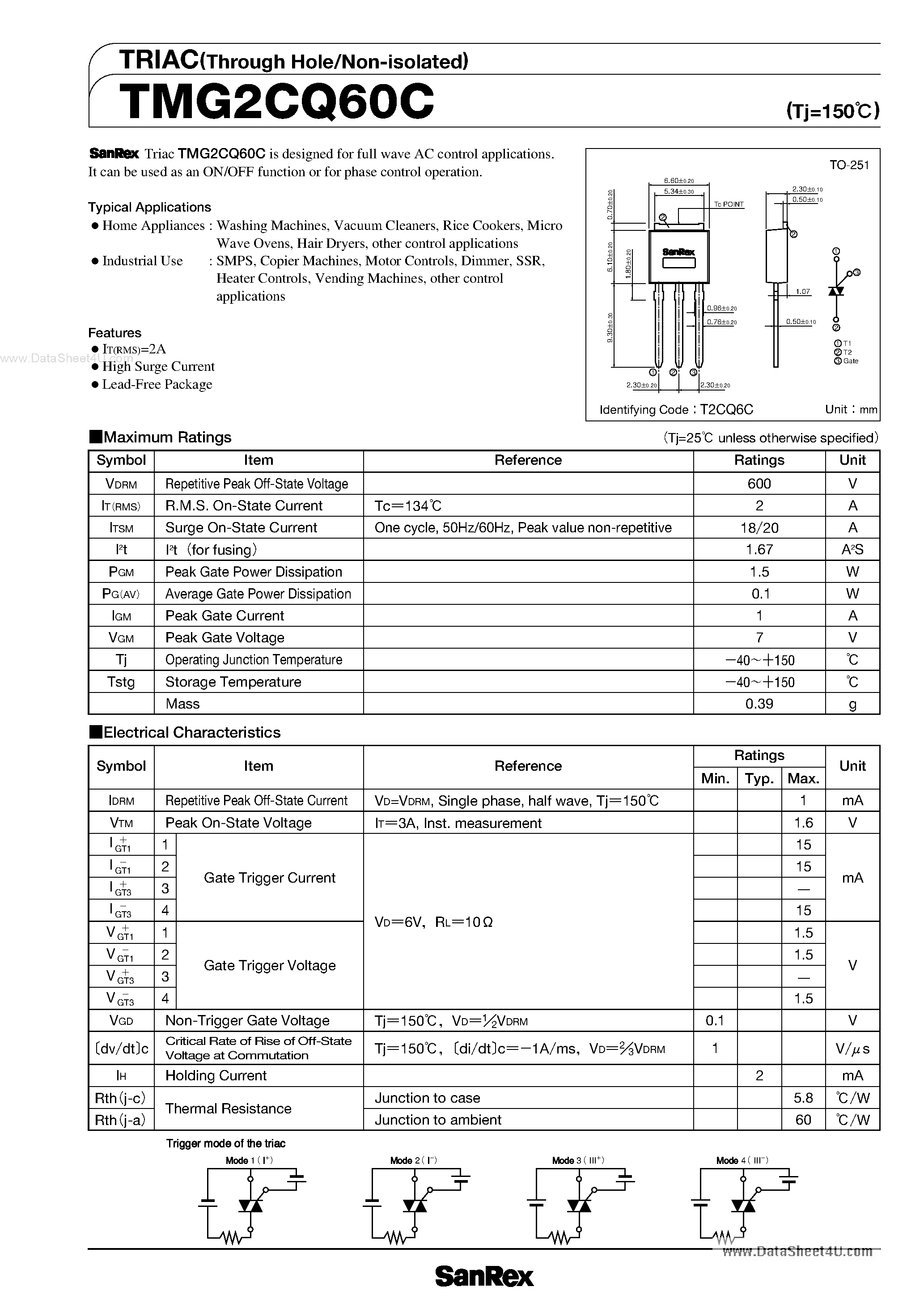 Datasheet TMG2CQ60C page 1 Datasheet TMG2CQ60C - TRIAC page 1
