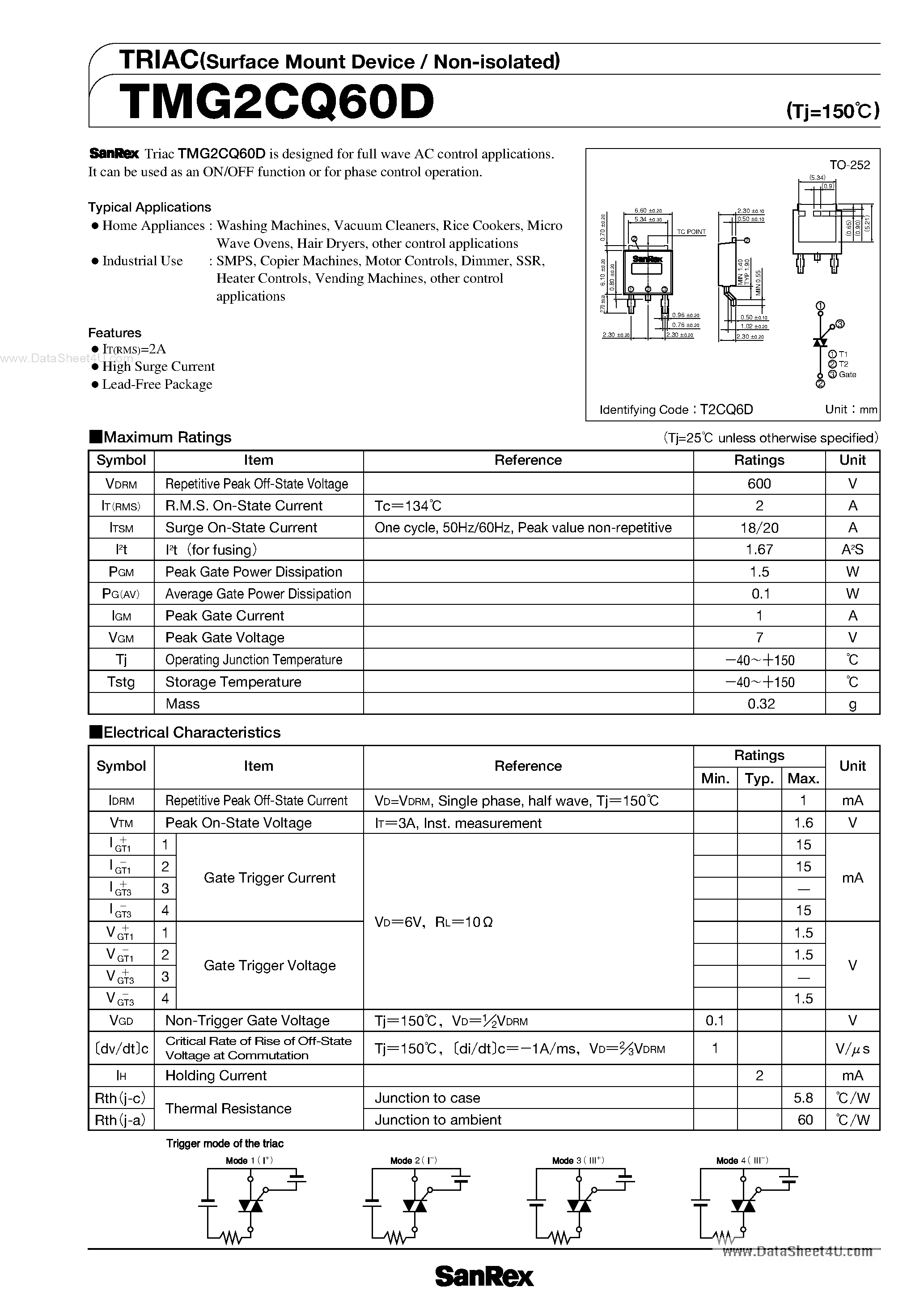 Datasheet TMG2CQ60D page 1 Datasheet TMG2CQ60D - TRIAC page 1
