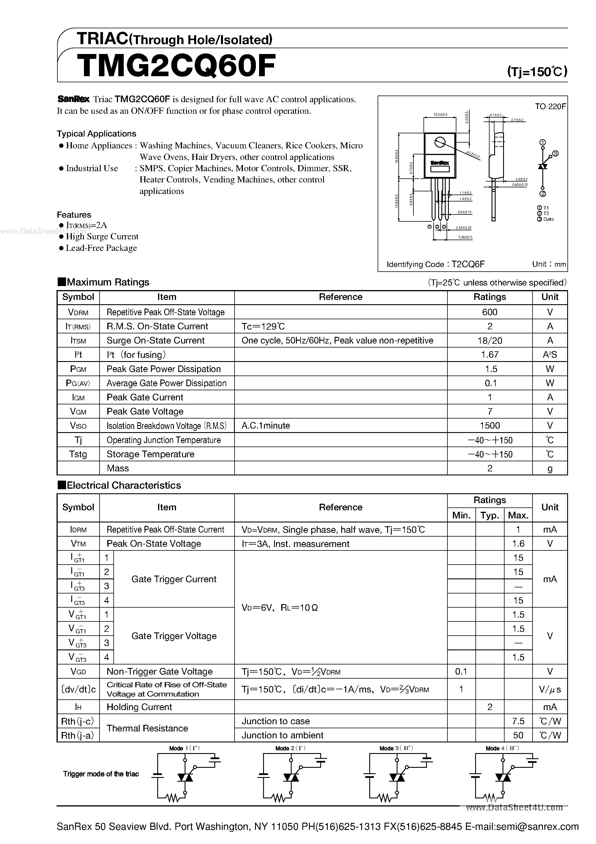 Datasheet TMG2CQ60F - TRIAC page 1