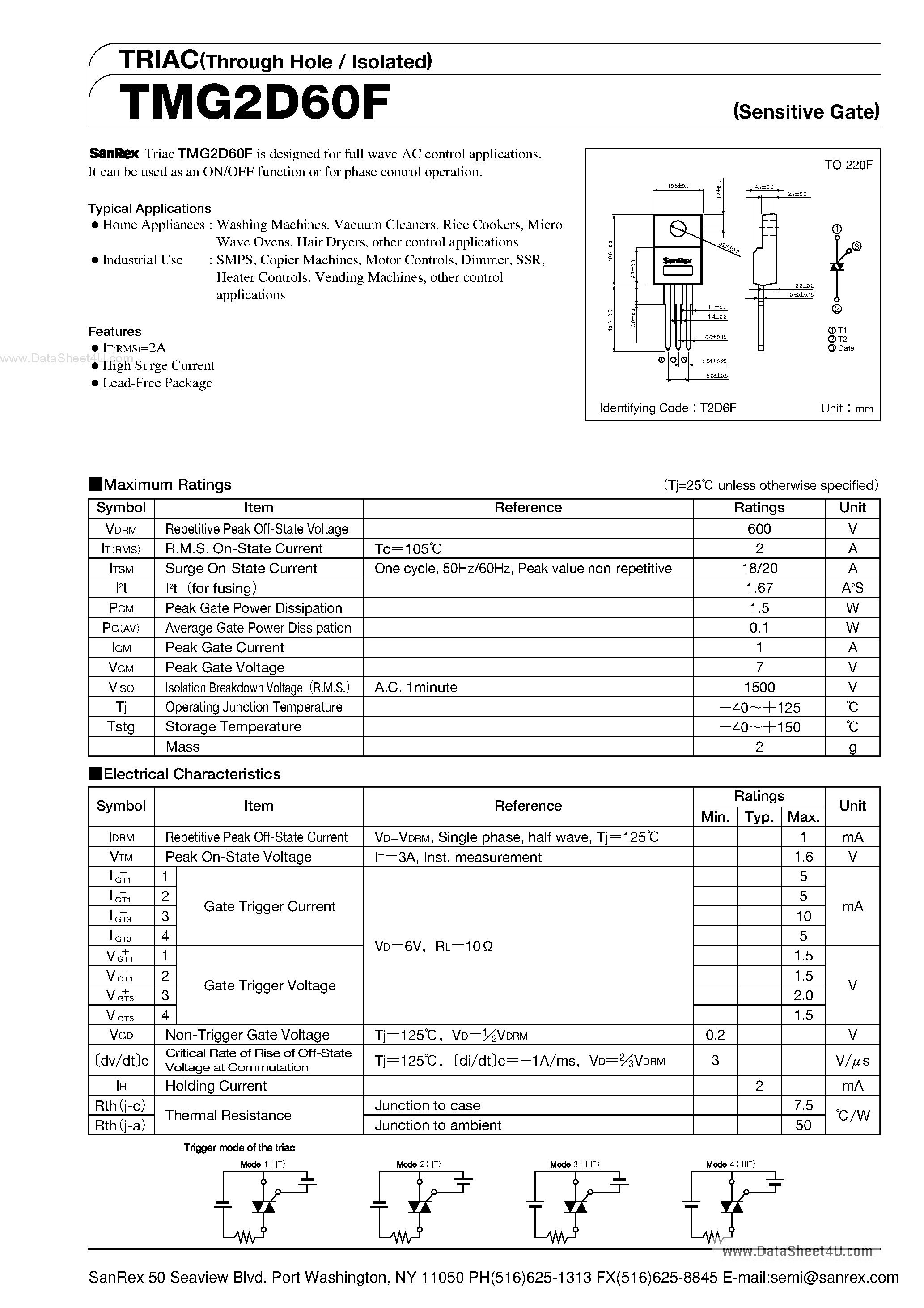 Datasheet TMG2D60F - TRIAC page 1