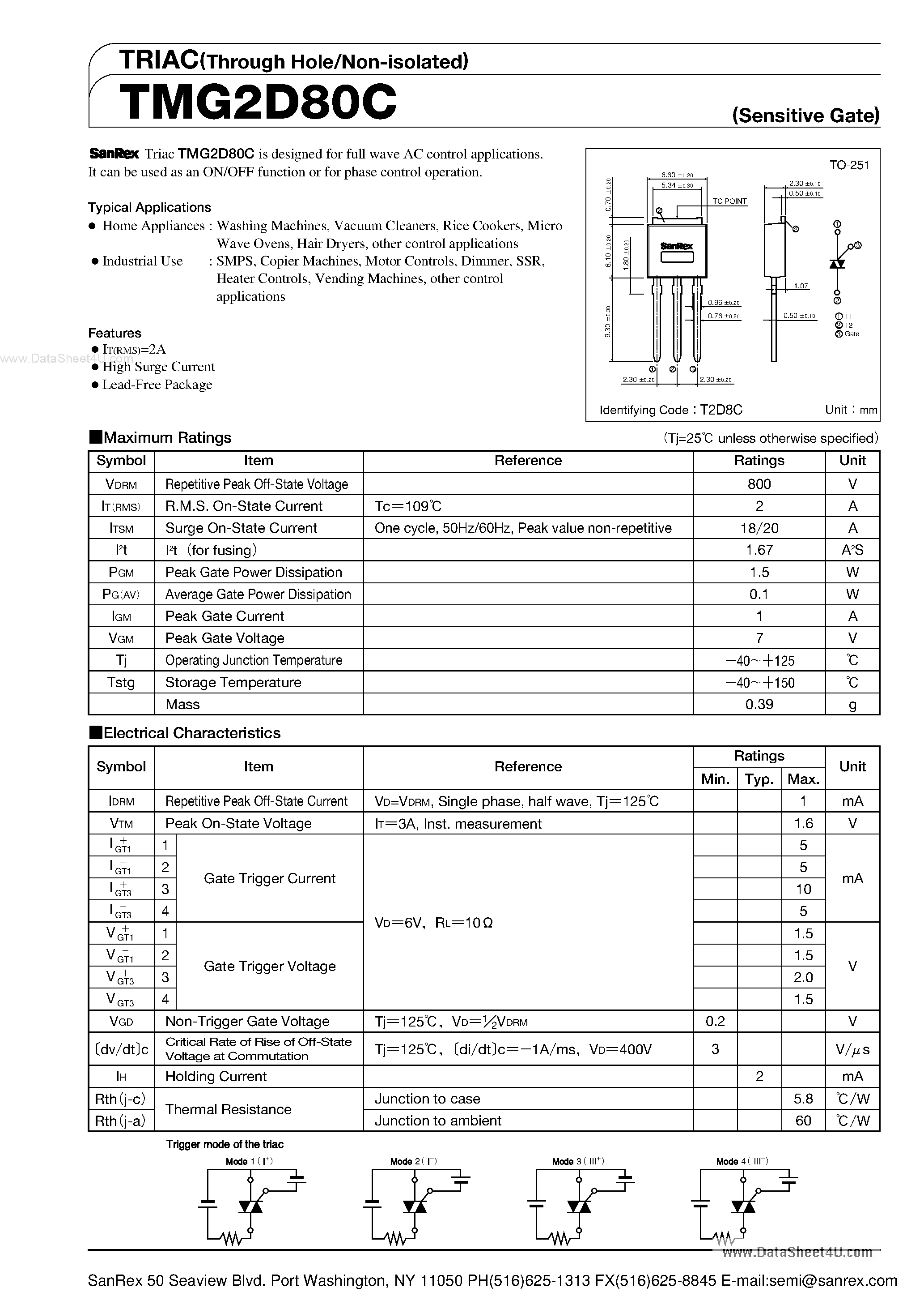 Datasheet TMG2D80C - TRIAC page 1