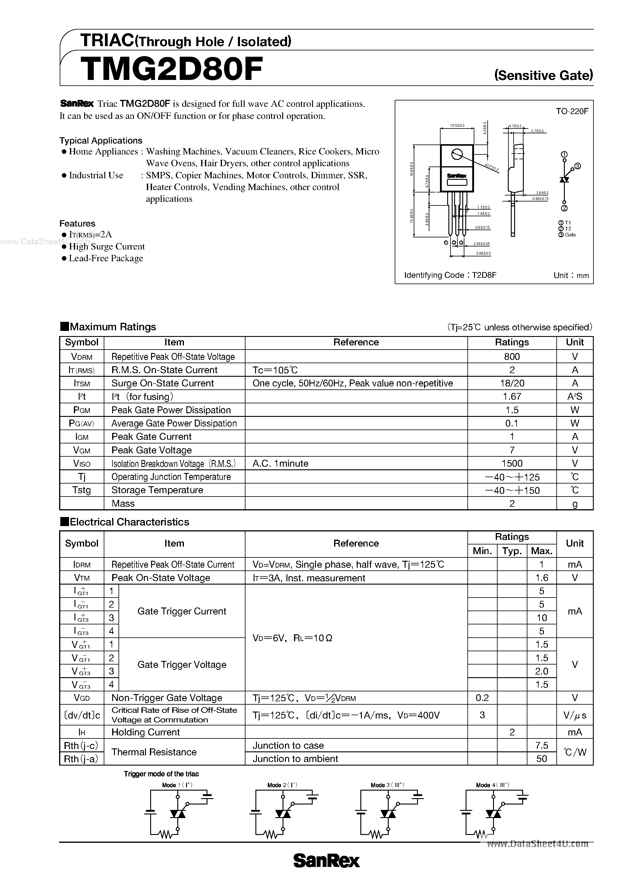 Datasheet TMG2D80F - TRIAC page 1
