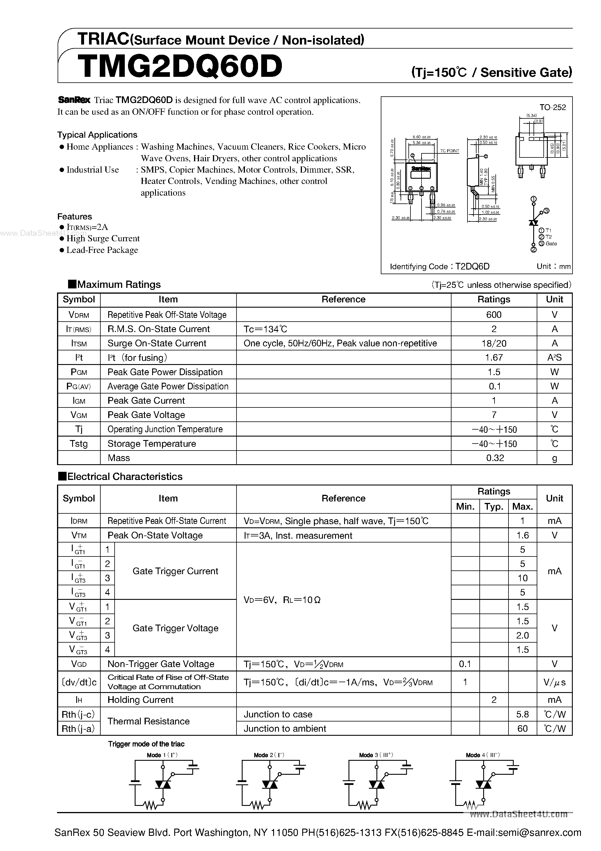 Datasheet TMG2DQ60D - TRIAC page 1