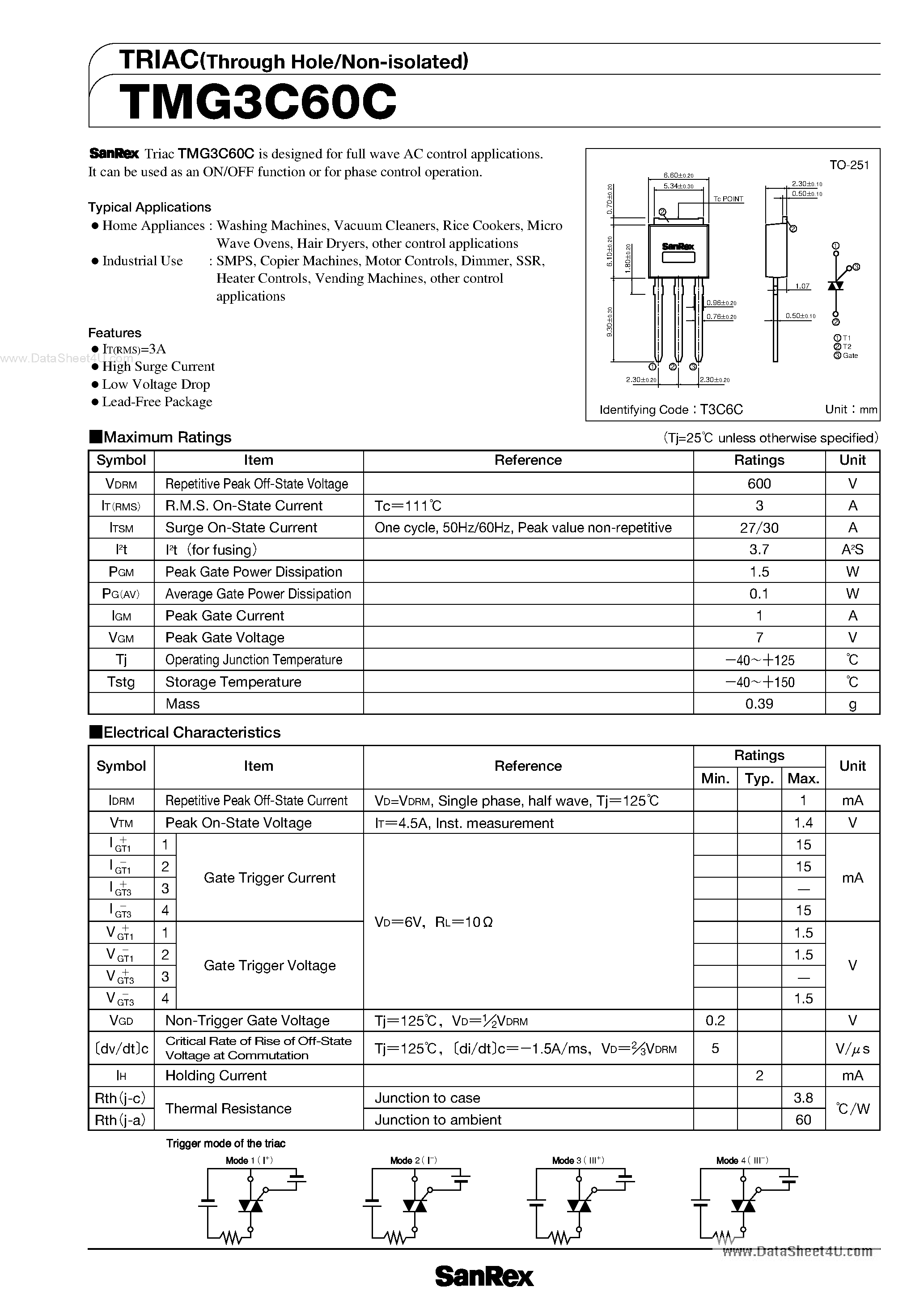 Datasheet TMG3C60C - TRIAC page 1