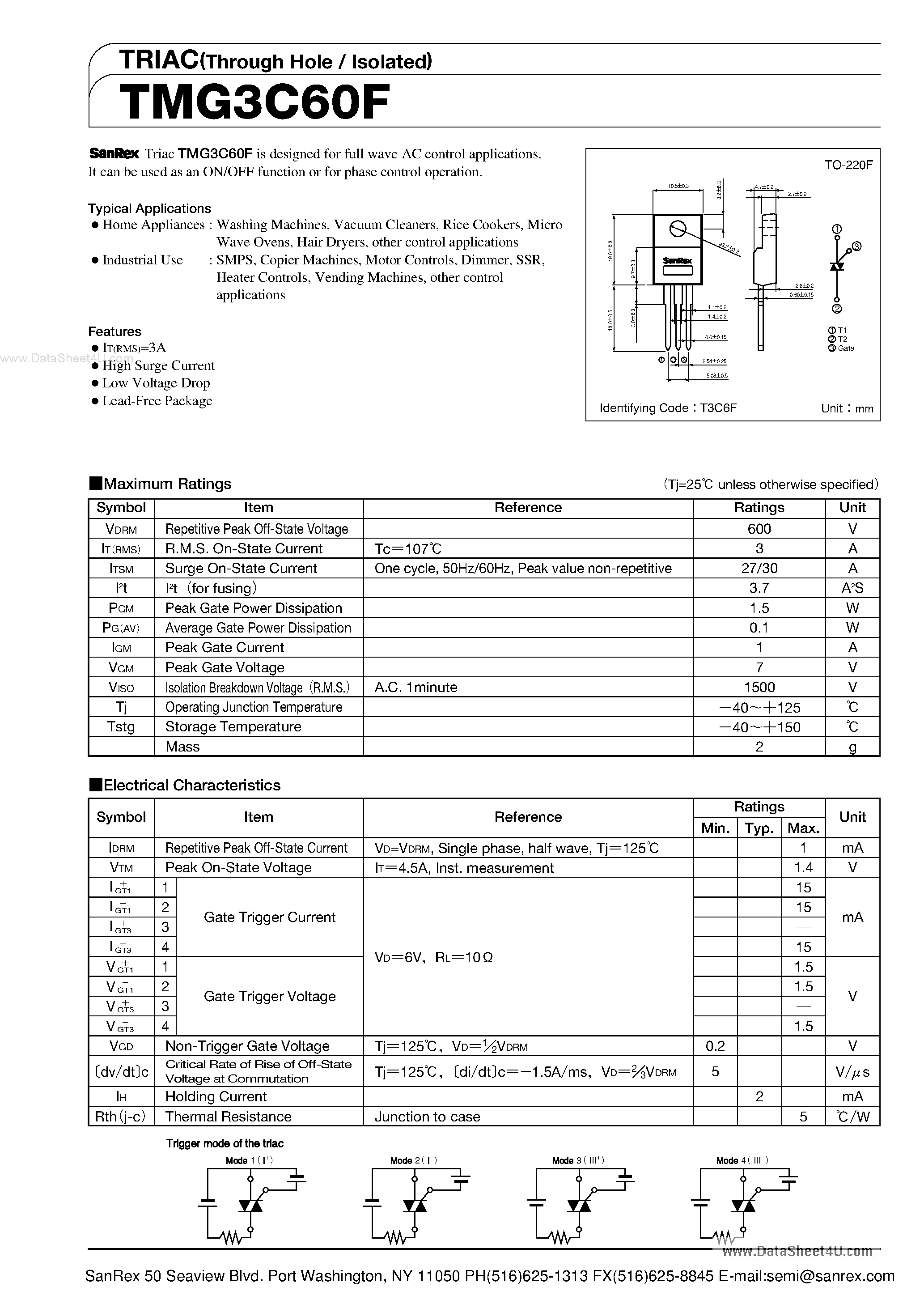 Datasheet TMG3C60F page 1 Datasheet TMG3C60F - TRIAC page 1
