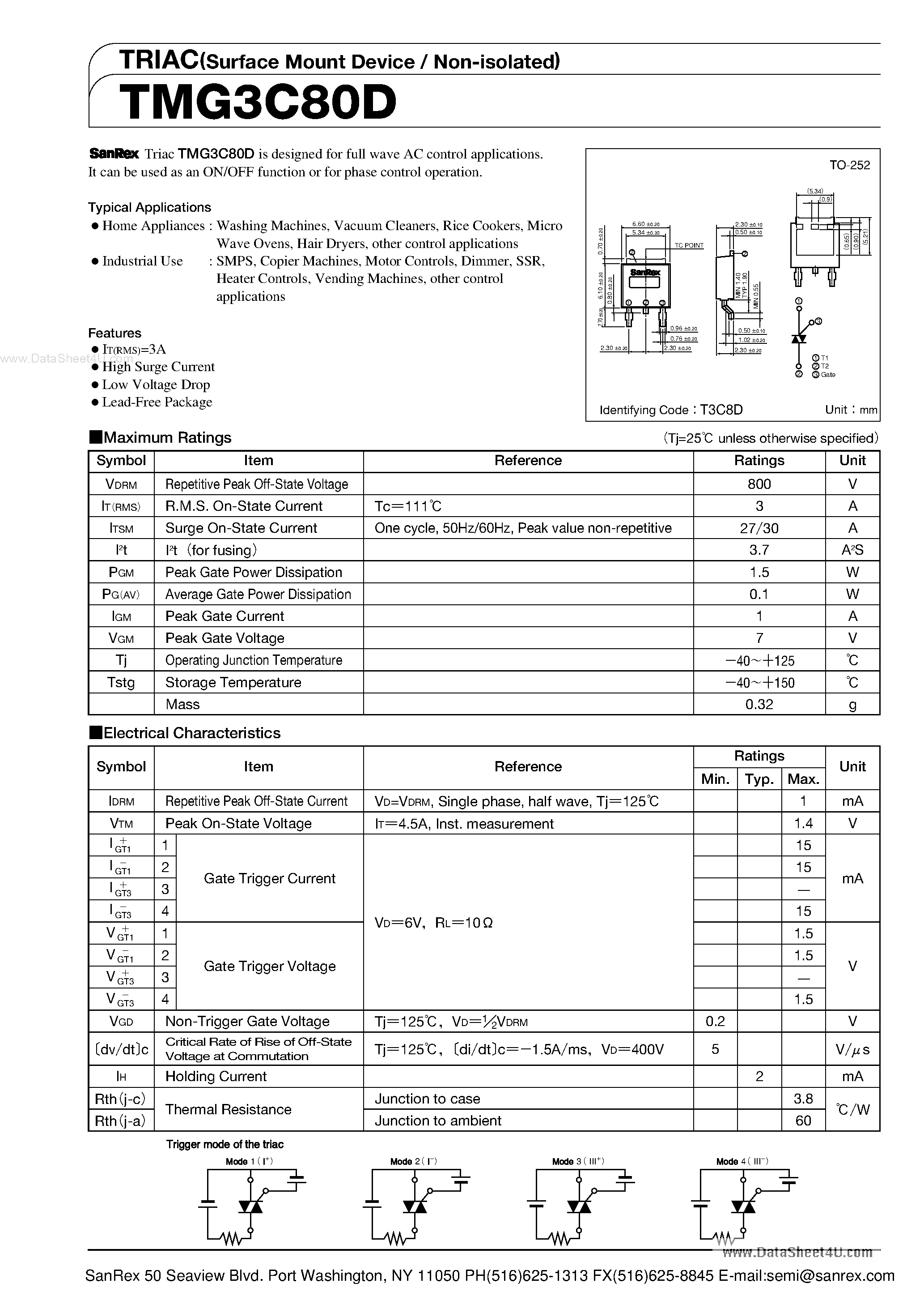 Datasheet TMG3C80D page 1 Datasheet TMG3C80D - TRIAC page 1