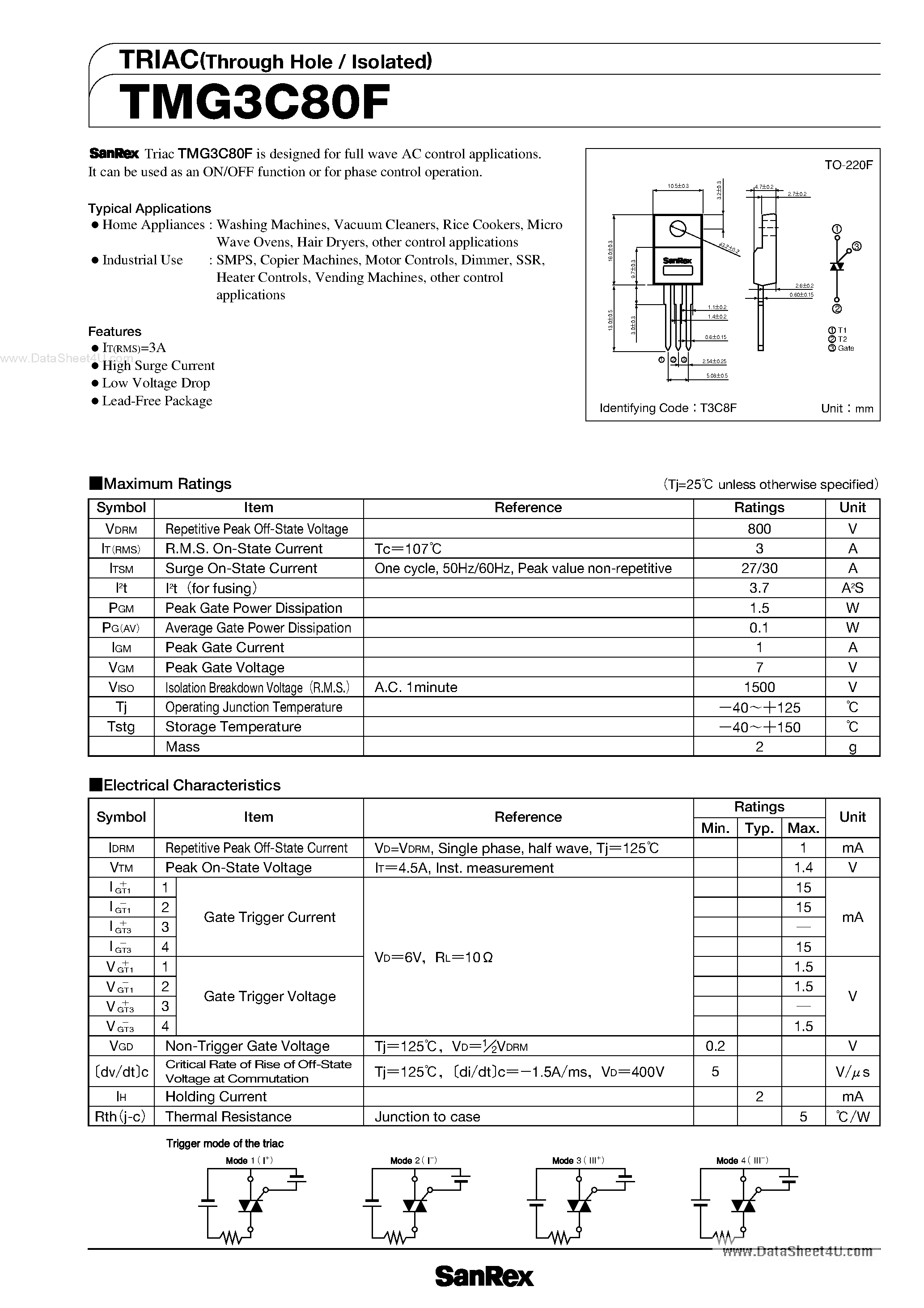 Datasheet TMG3C80F - TRIAC page 1