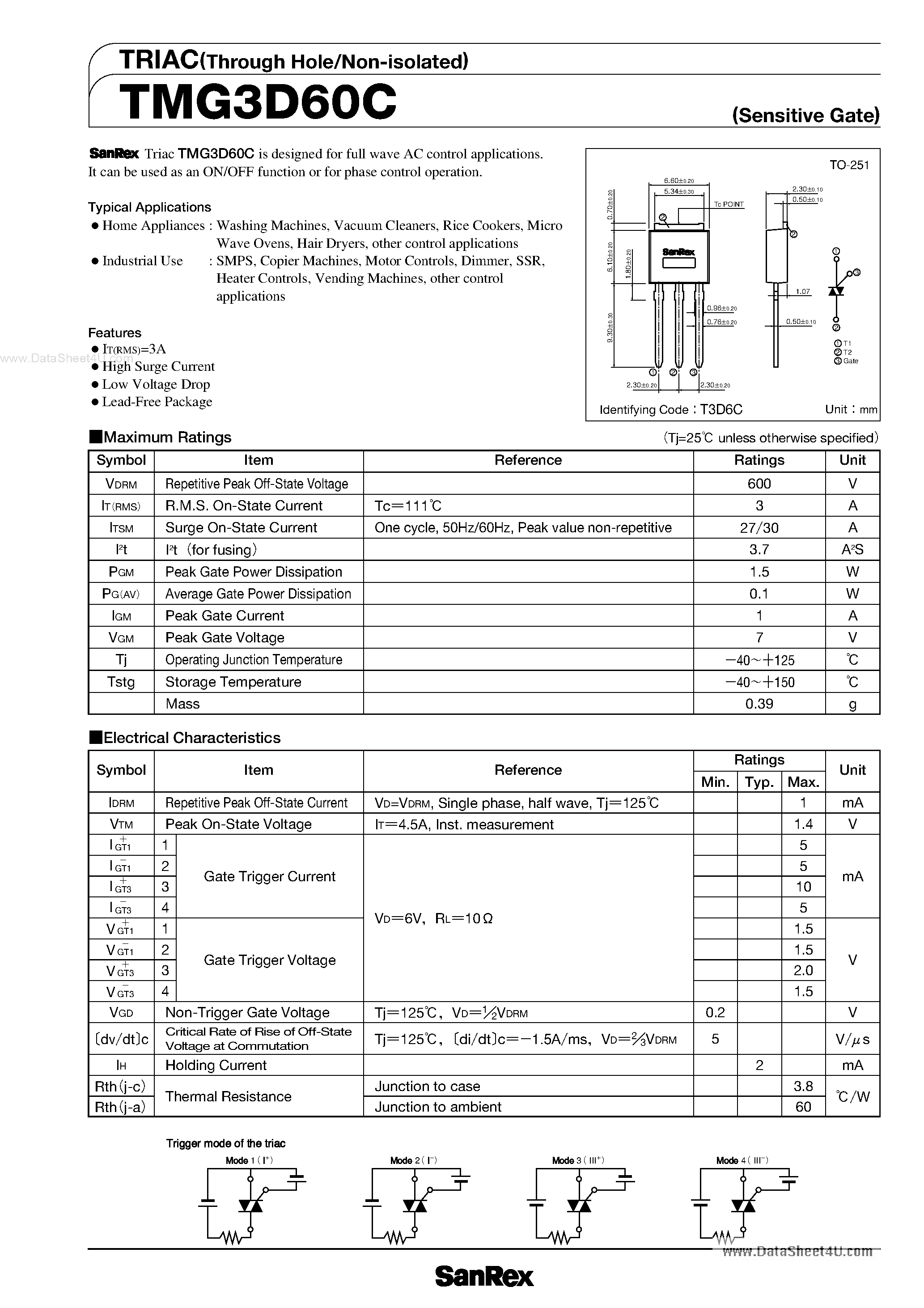 Datasheet TMG3D60C page 1 Datasheet TMG3D60C - TRIAC page 1