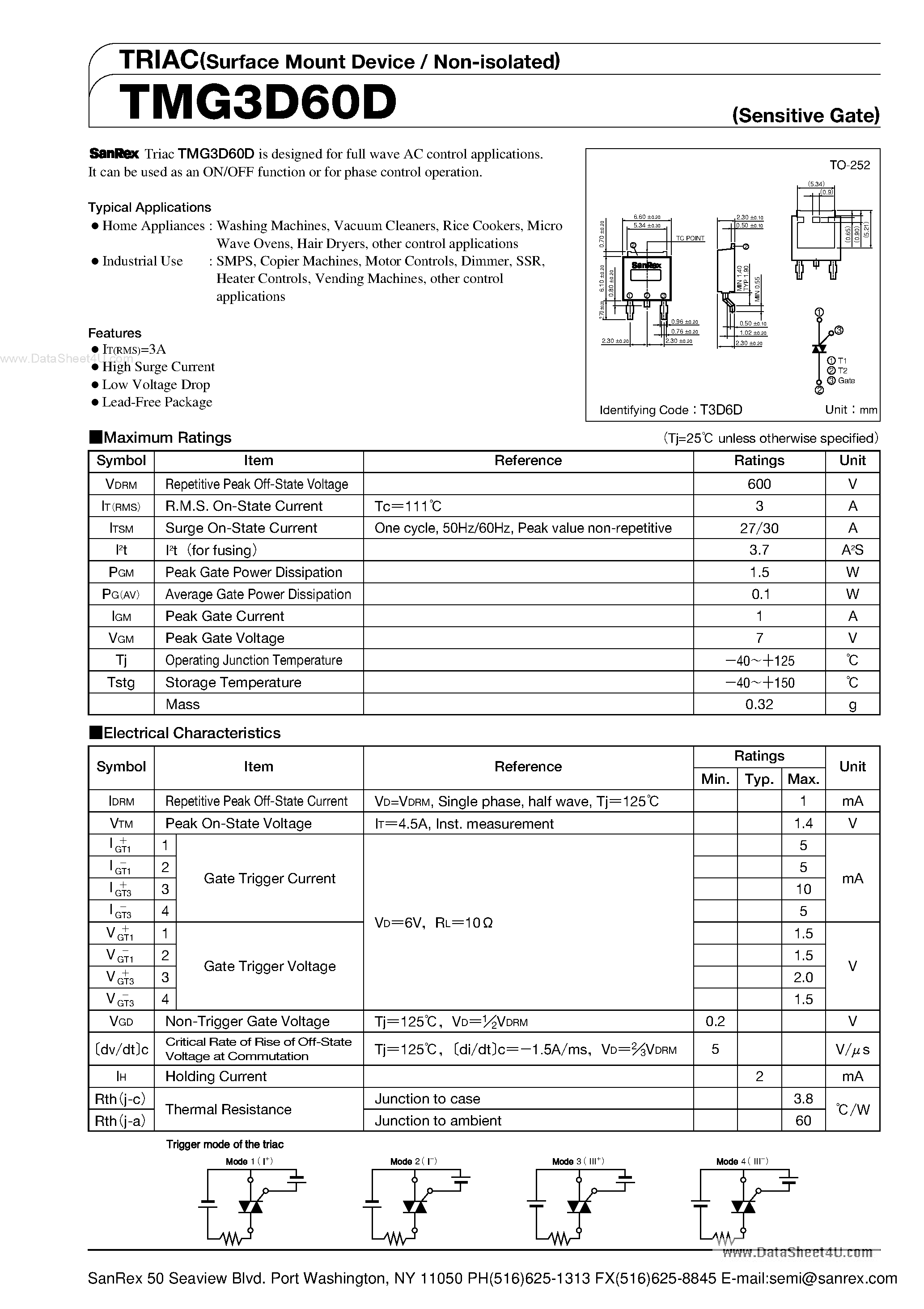 Datasheet TMG3D60D - TRIAC page 1