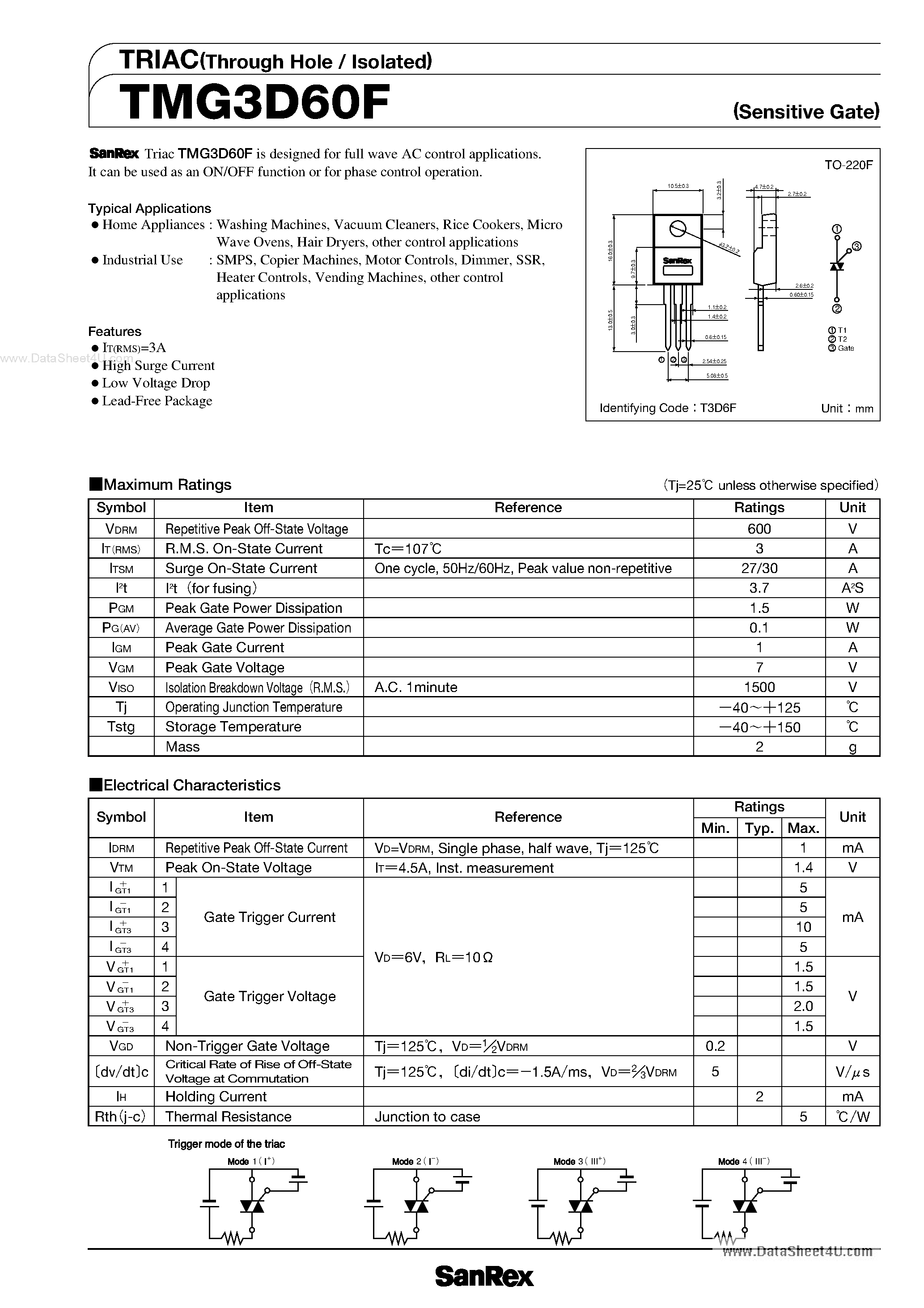 Datasheet TMG3D60F page 1 Datasheet TMG3D60F - TRIAC page 1