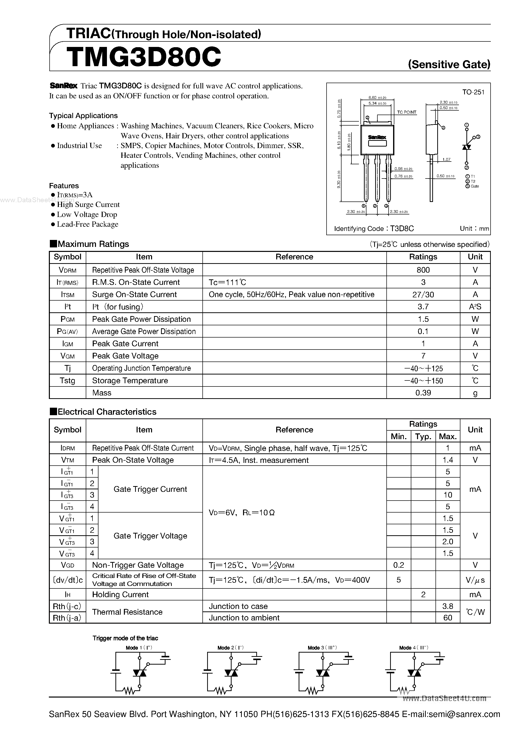 Datasheet TMG3D80C - TRIAC page 1