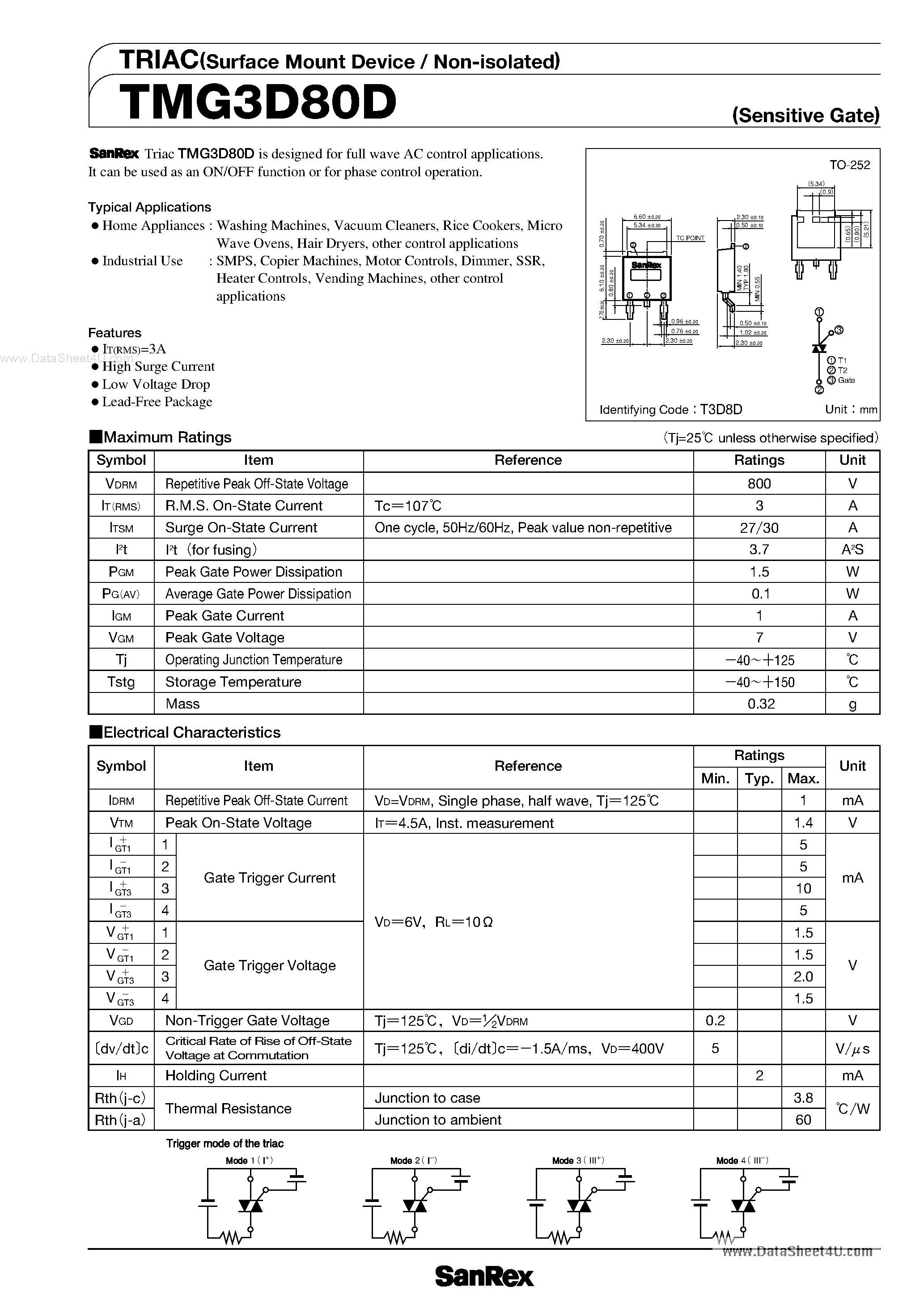 Datasheet TMG3D80D page 1 Datasheet TMG3D80D - TRIAC page 1