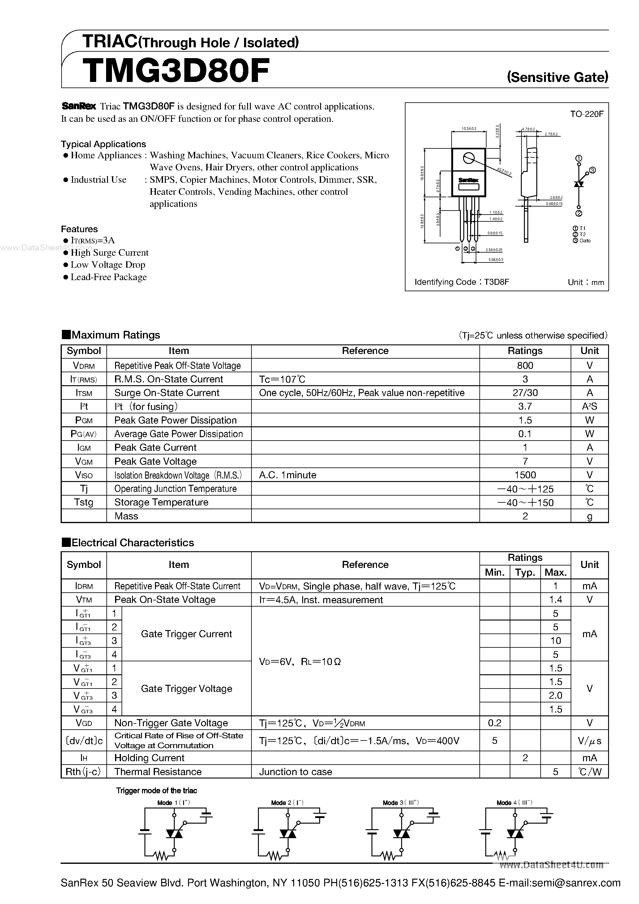 Datasheet TMG3D80F page 1 Datasheet TMG3D80F - TRIAC page 1