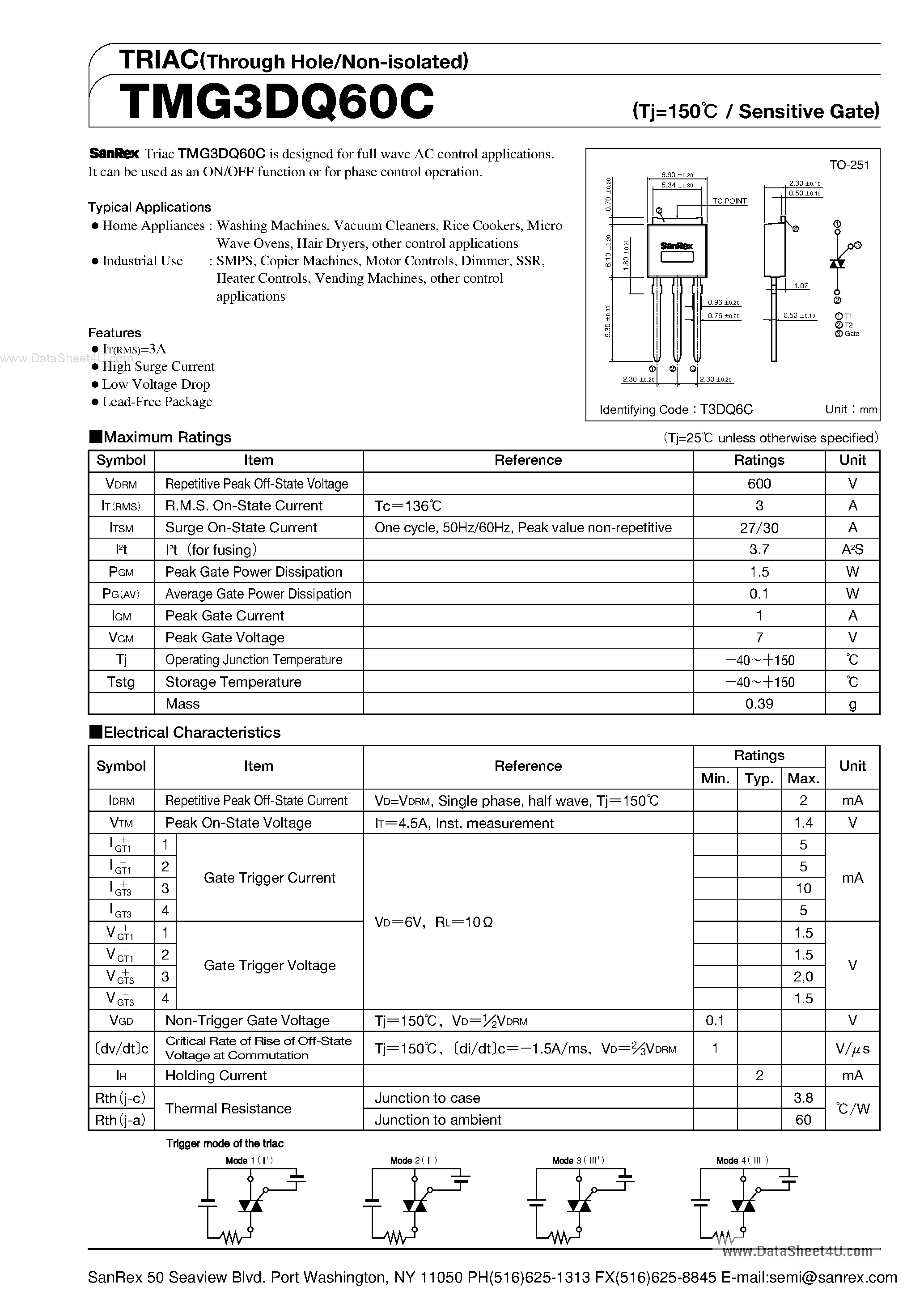 Datasheet TMG3DQ60C - TRIAC page 1