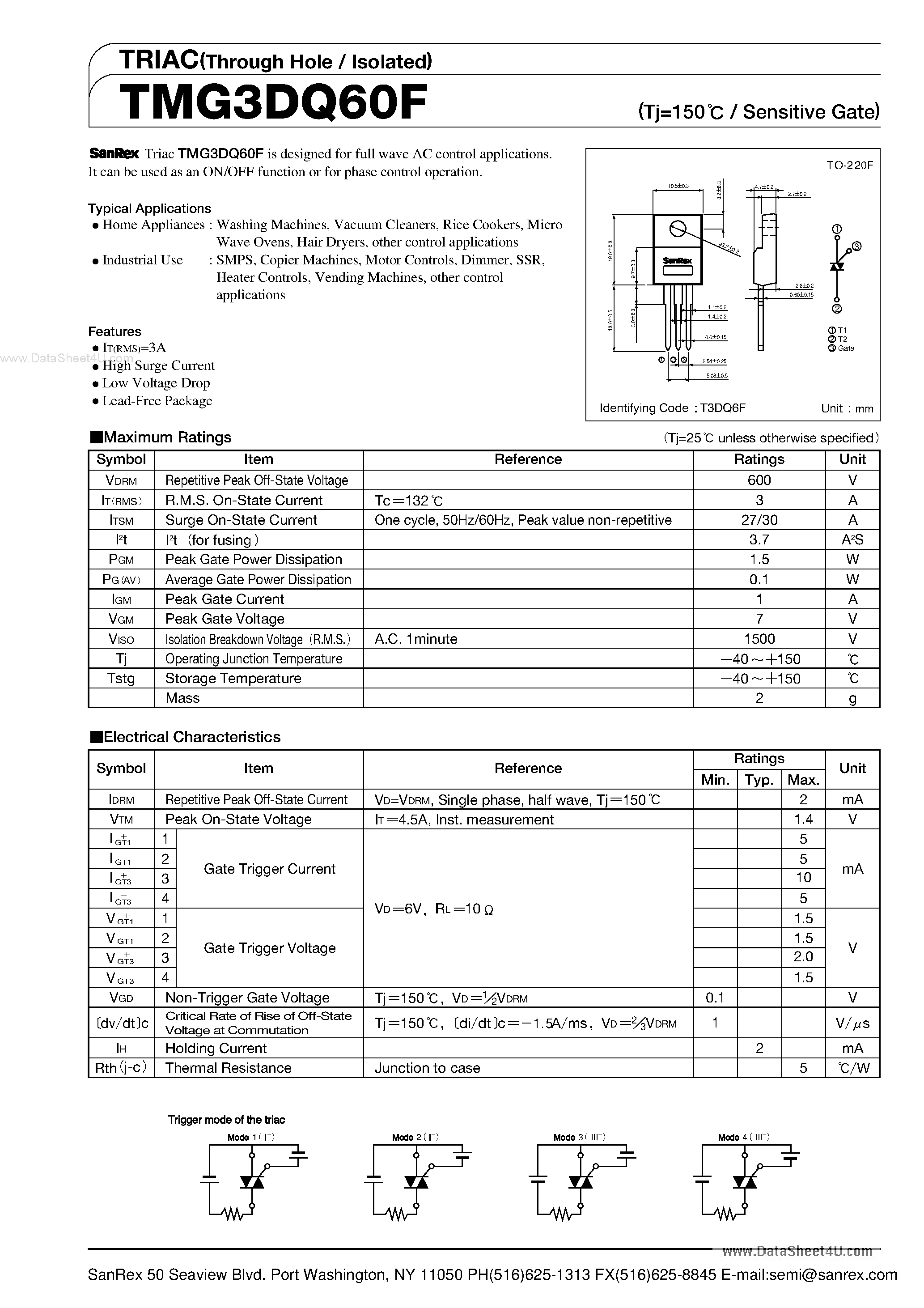 Datasheet TMG3DQ60F - TRIAC page 1