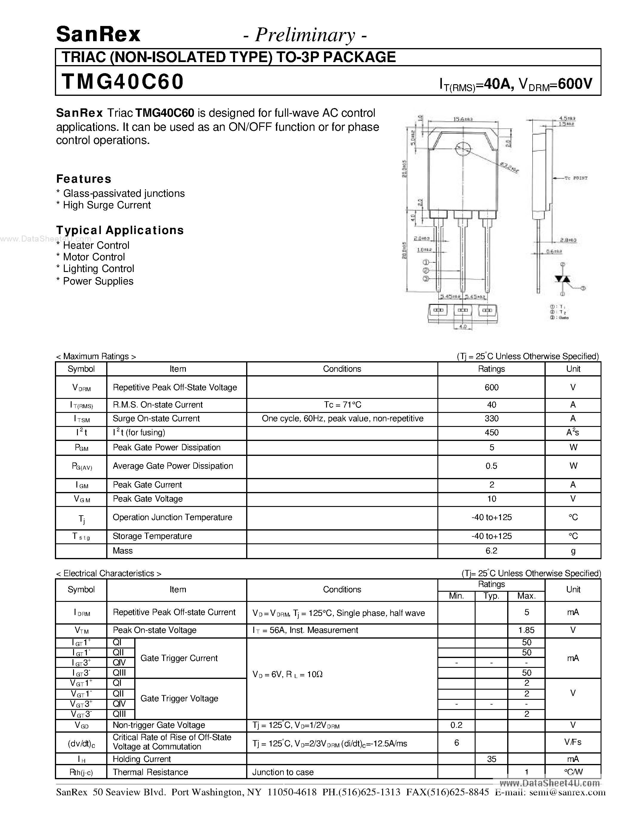 Datasheet TMG40C60 page 1 Datasheet TMG40C60 - TRIAC page 1