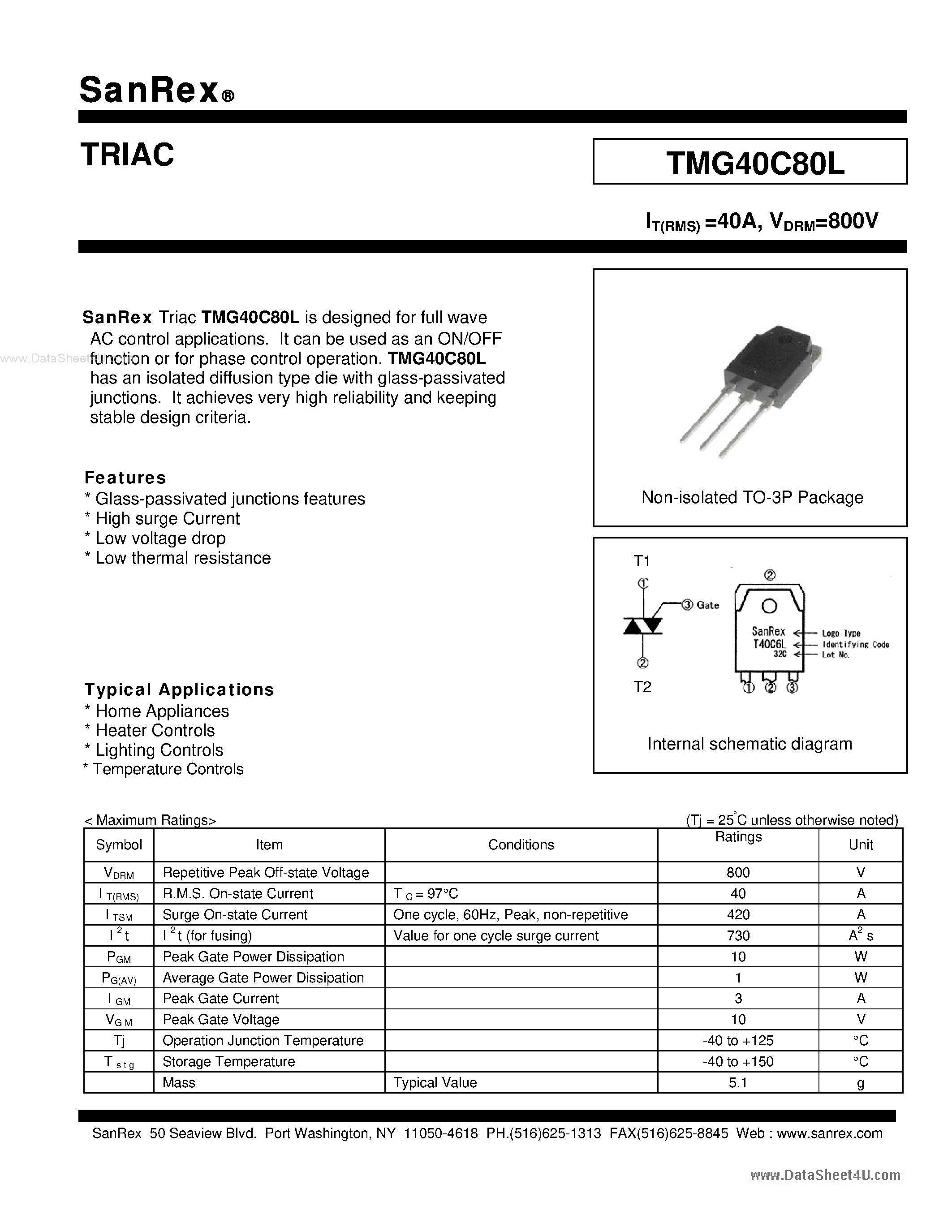 Datasheet TMG40C80L page 1 Datasheet TMG40C80L - TRIAC page 1