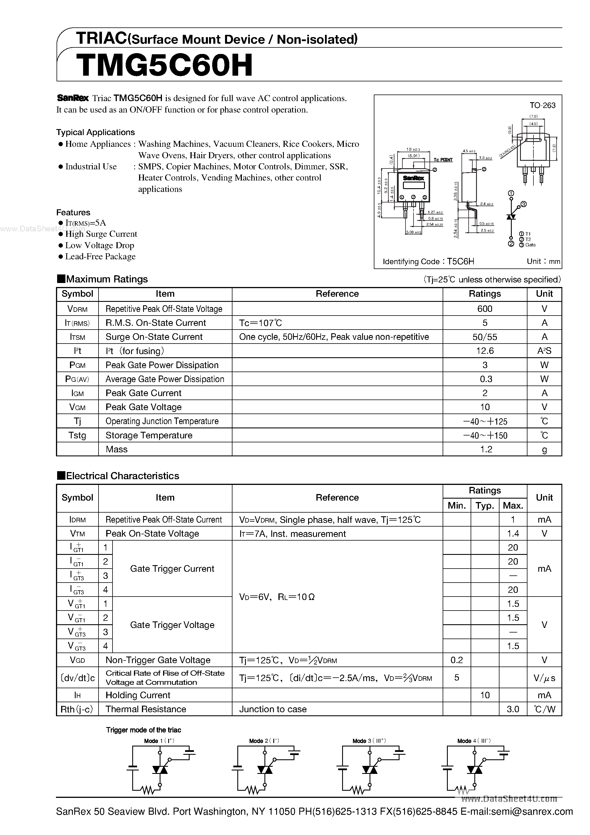 Datasheet TMG5C60H - TRIAC page 1