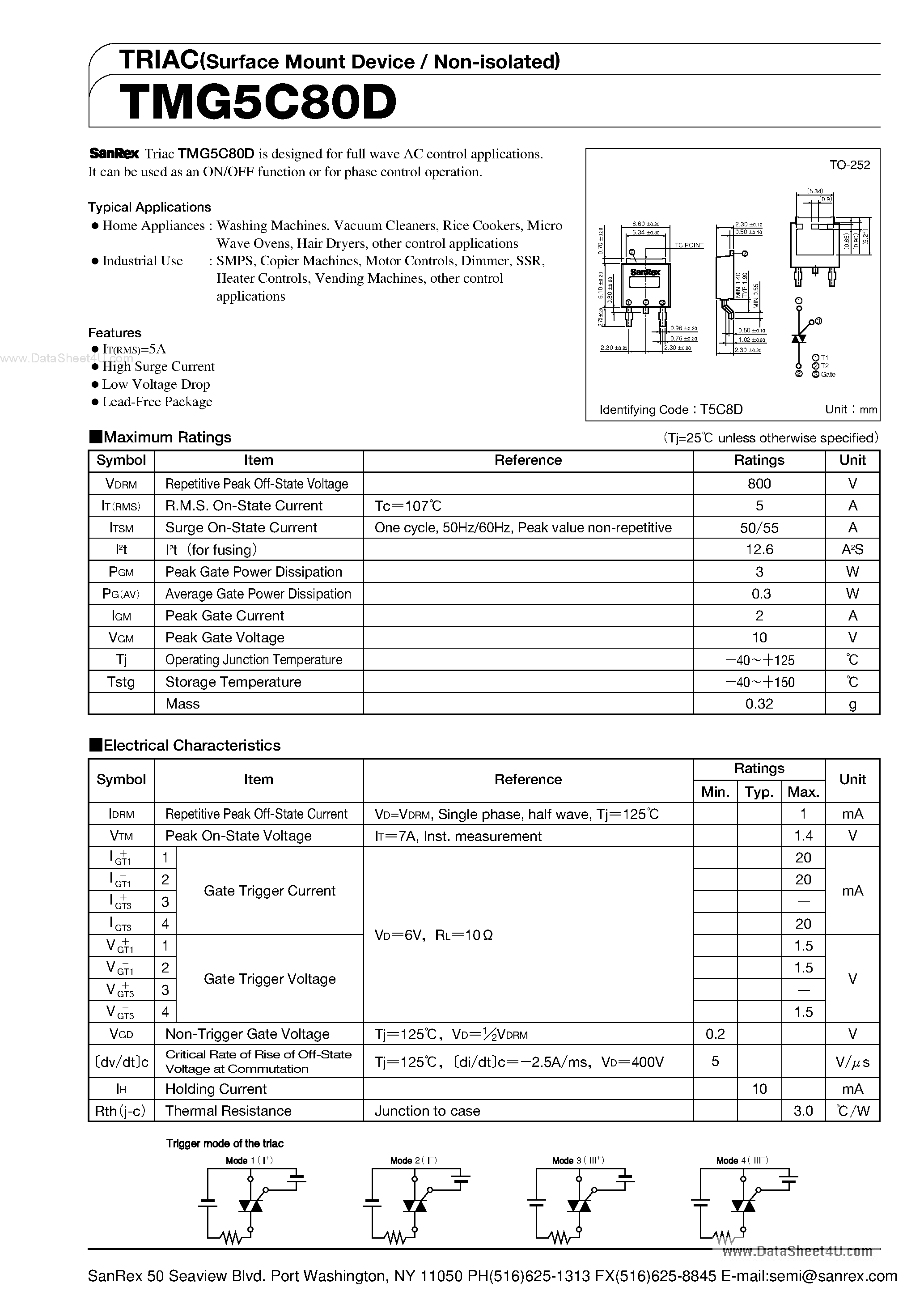 Datasheet TMG5C80D - TRIAC page 1