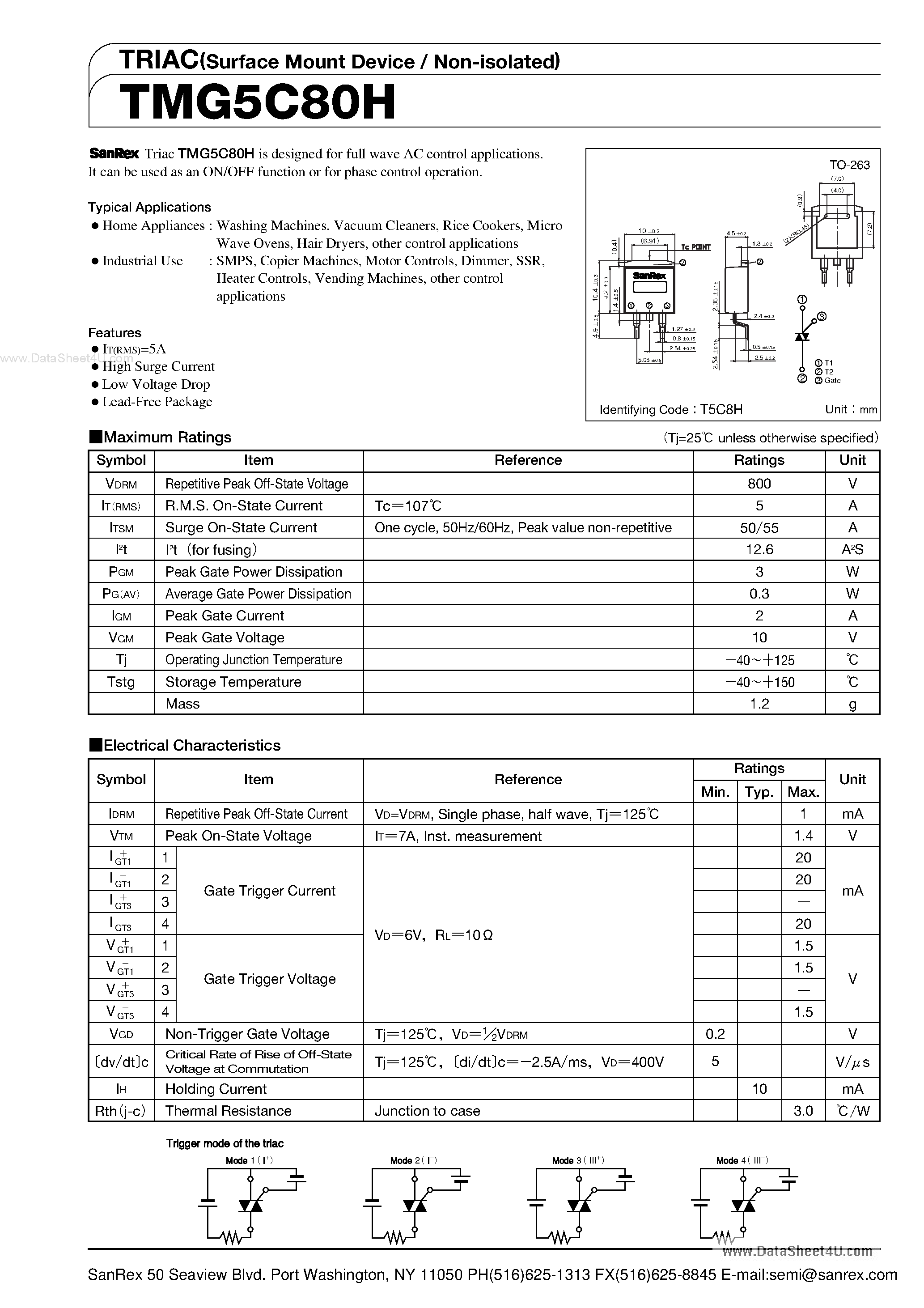 Datasheet TMG5C80H - TRIAC page 1