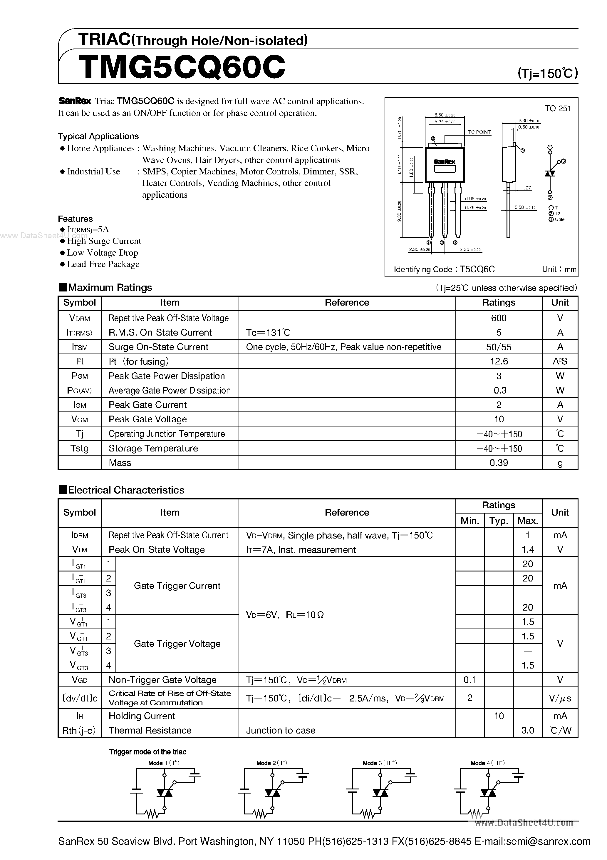 Datasheet TMG5CQ60C page 1 Datasheet TMG5CQ60C - TRIAC page 1