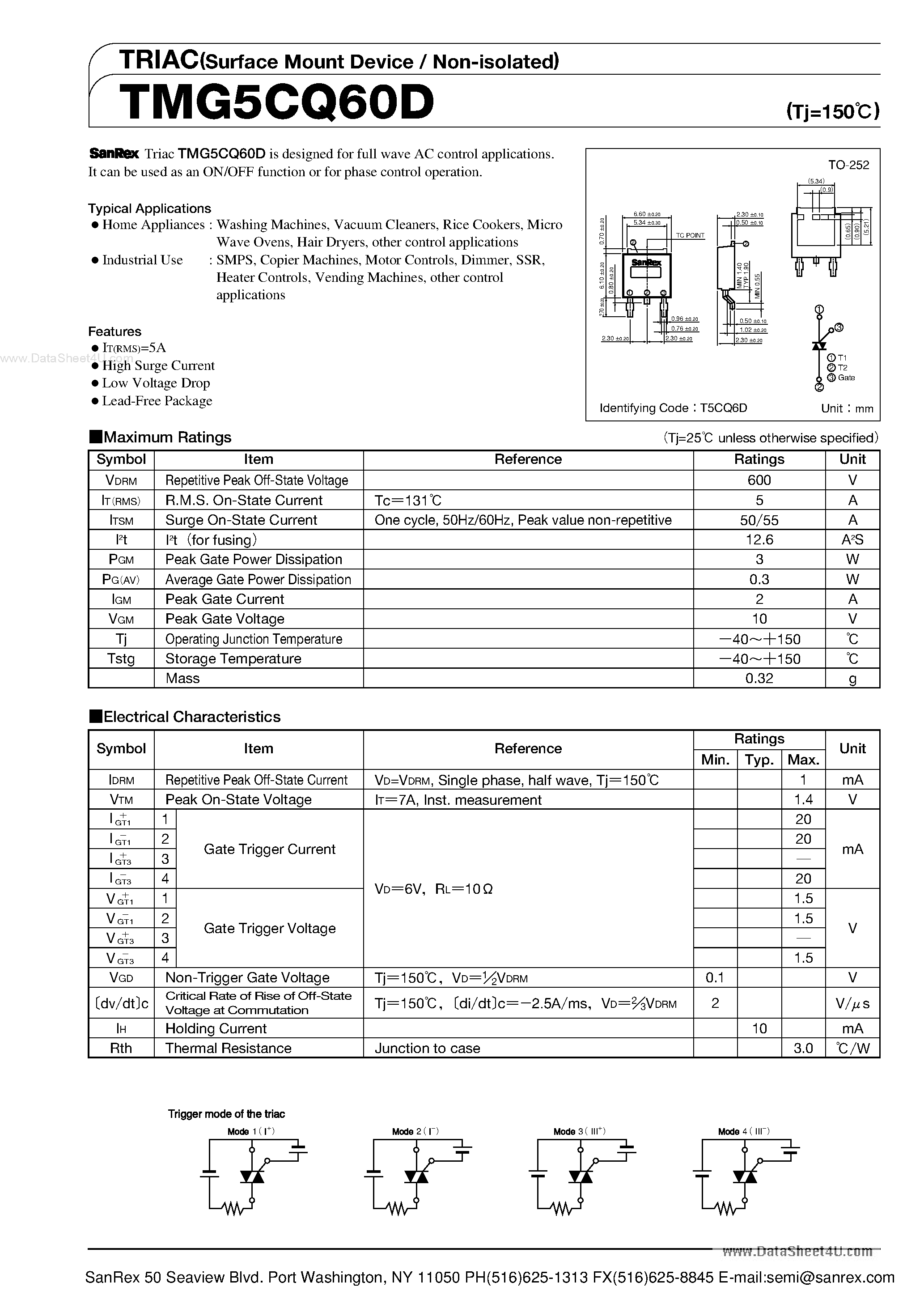 Datasheet TMG5CQ60D page 1 Datasheet TMG5CQ60D - TRIAC page 1