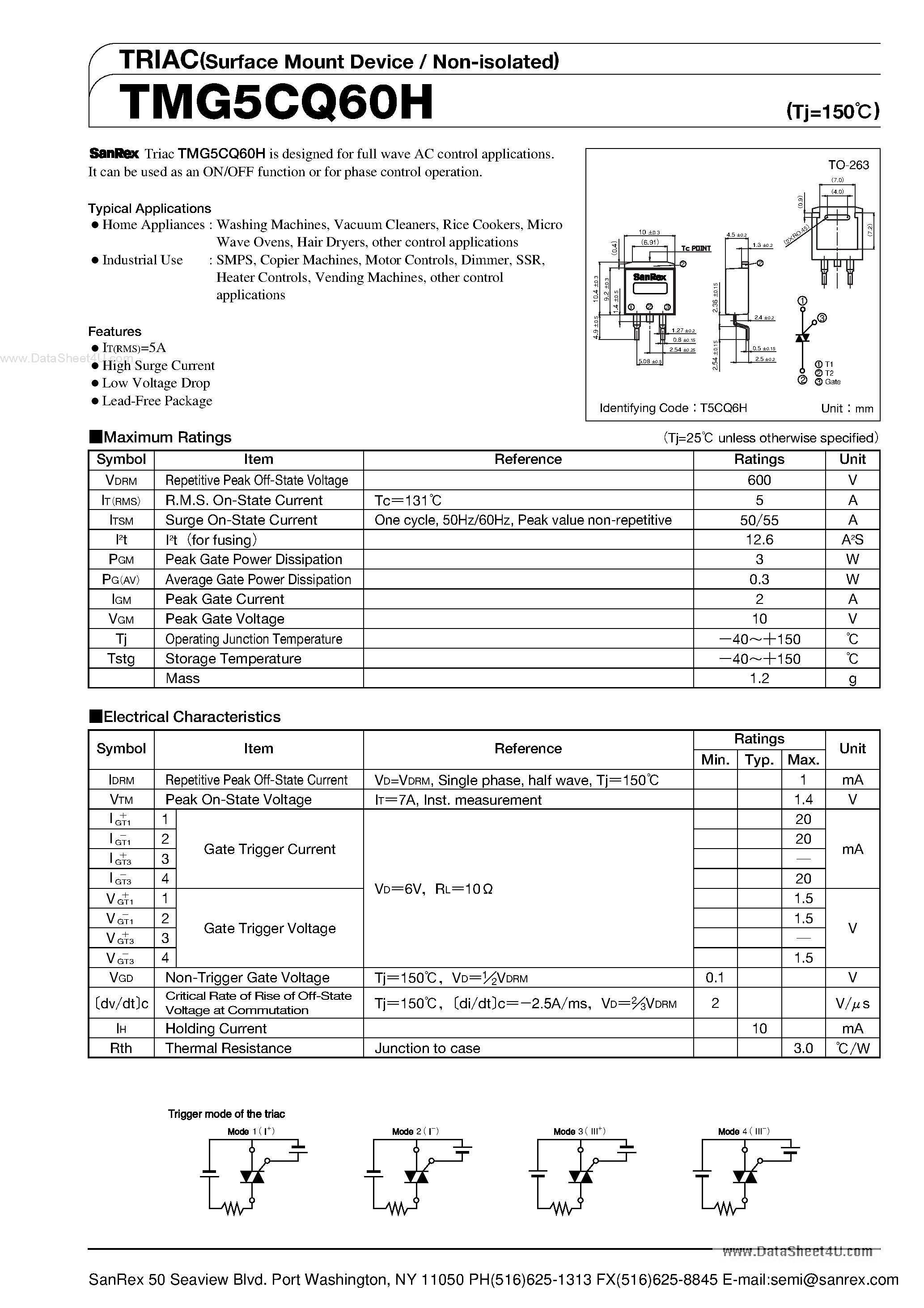 Datasheet TMG5CQ60H - TRIAC page 1