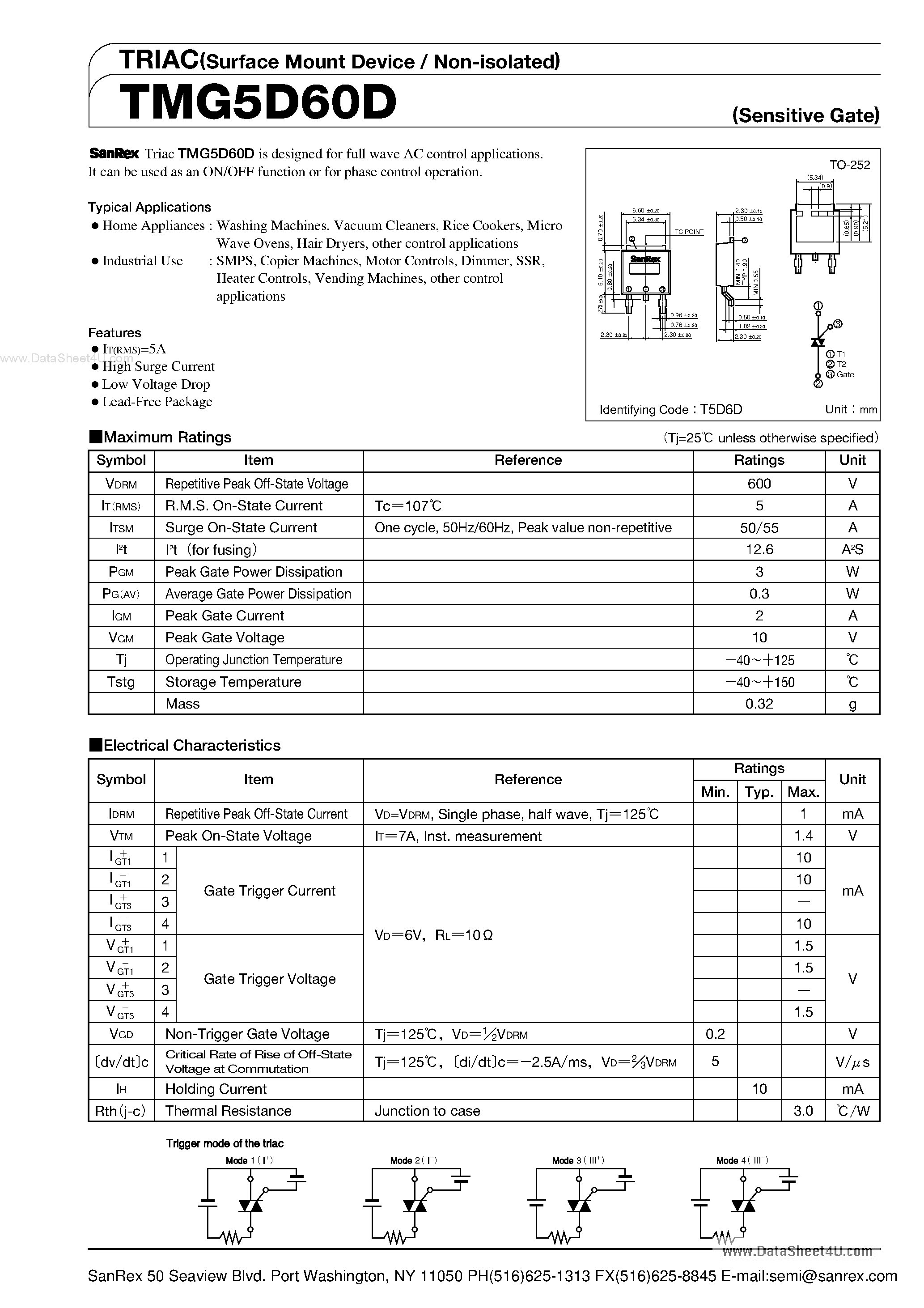 Datasheet TMG5D60D - TRIAC page 1