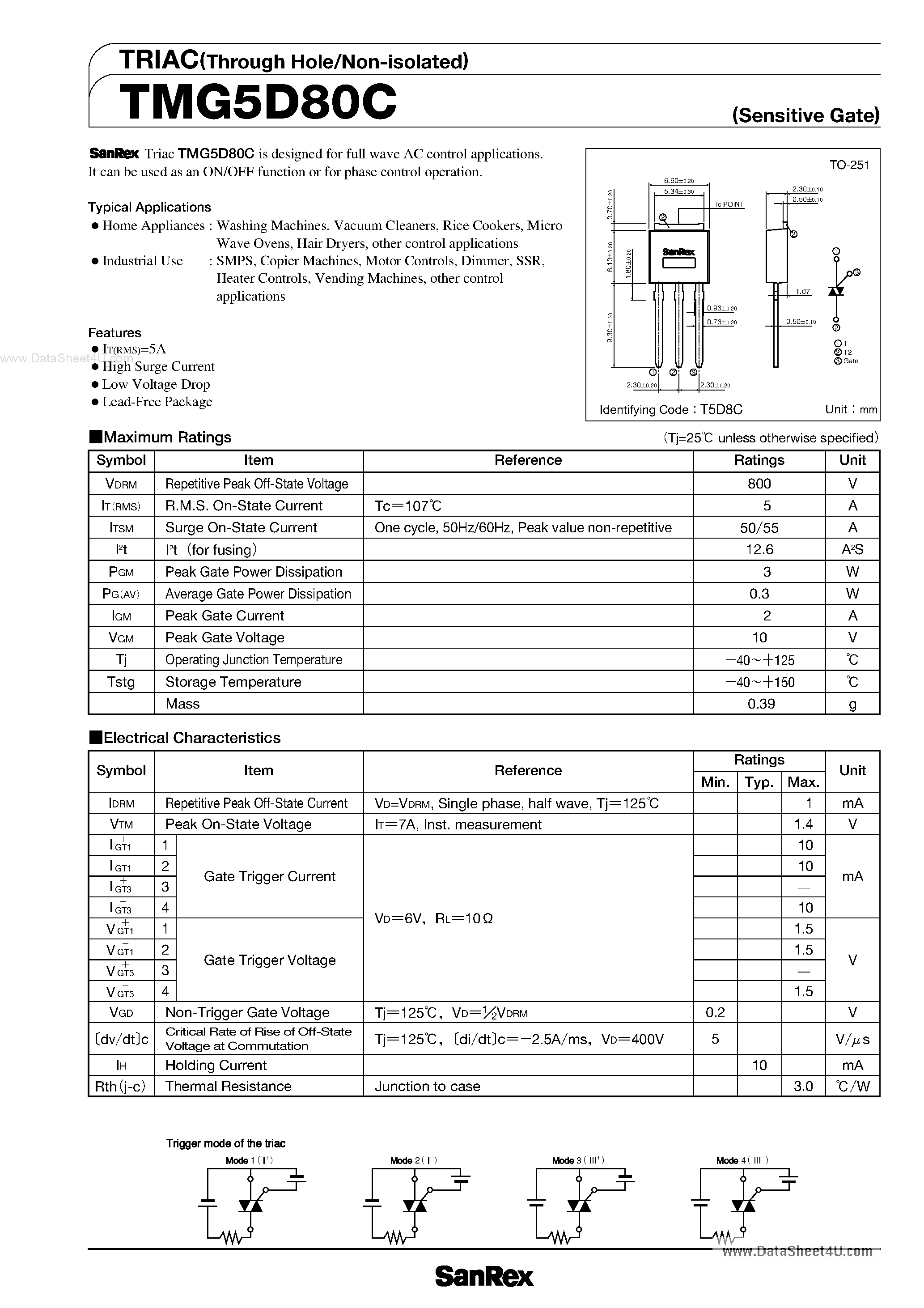 Datasheet TMG5D80C - TRIAC page 1