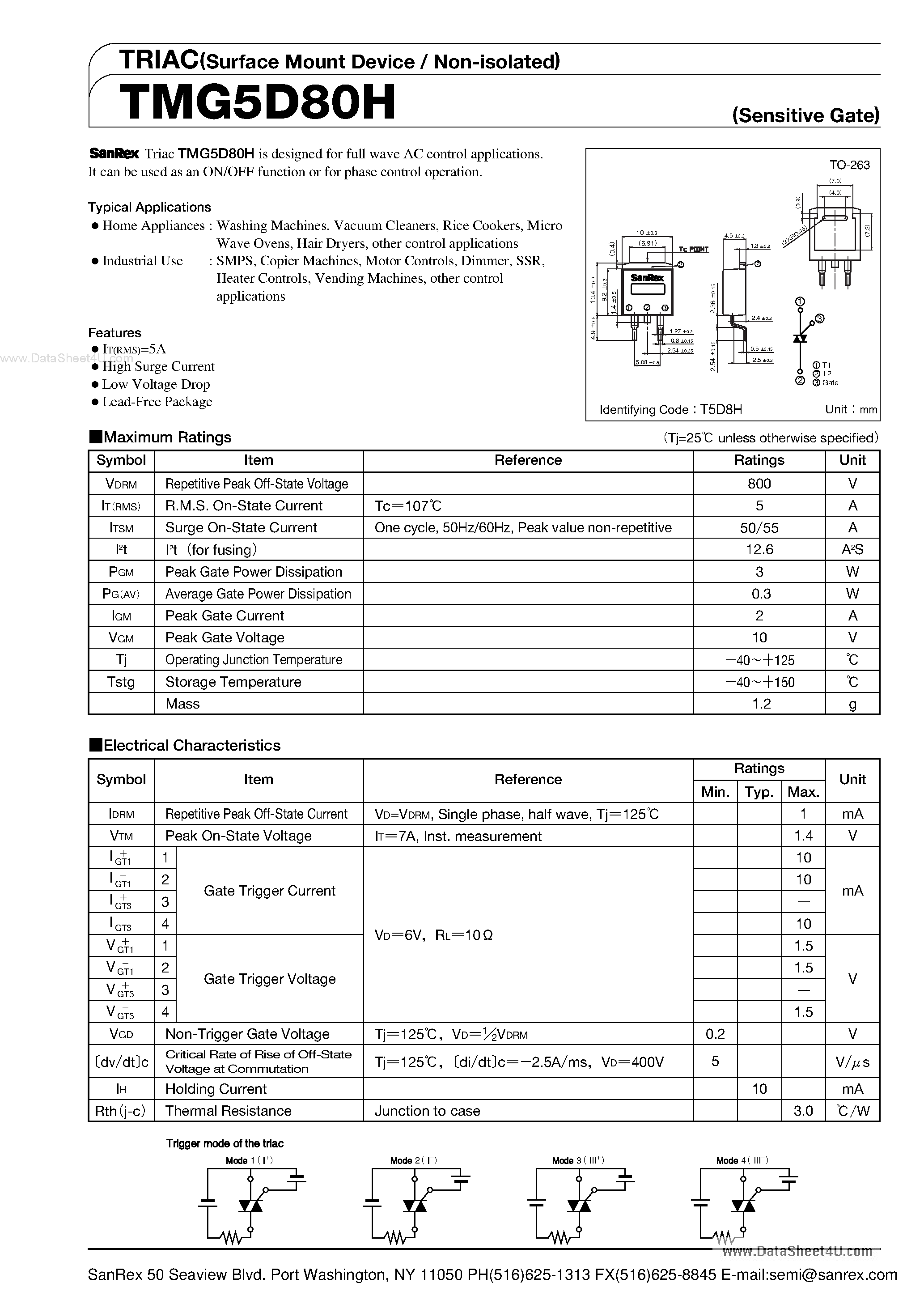 Datasheet TMG5D80H page 1 Datasheet TMG5D80H - TRIAC page 1