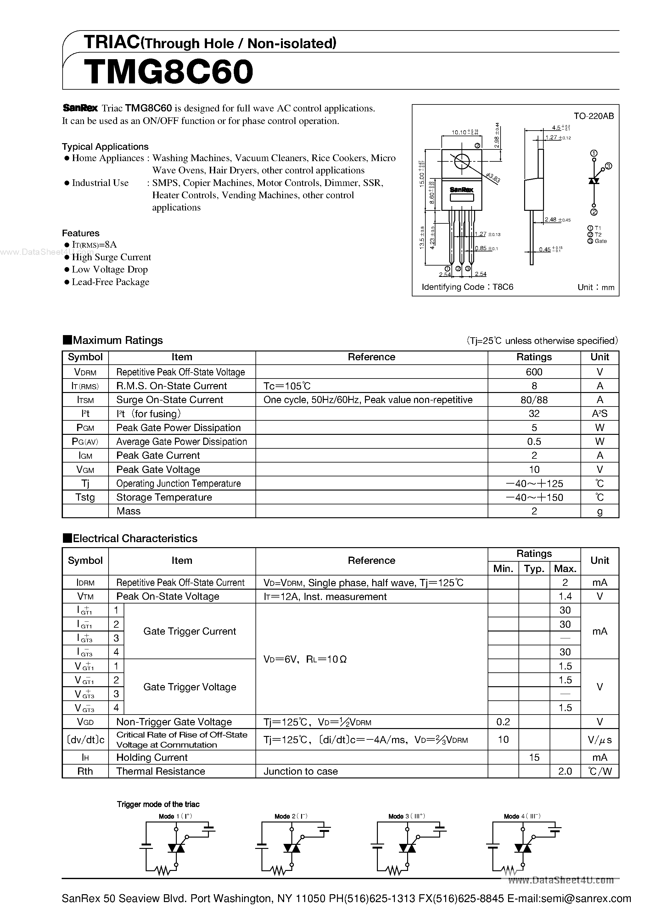 Datasheet TMG8C60 page 1 Datasheet TMG8C60 - TRIAC page 1