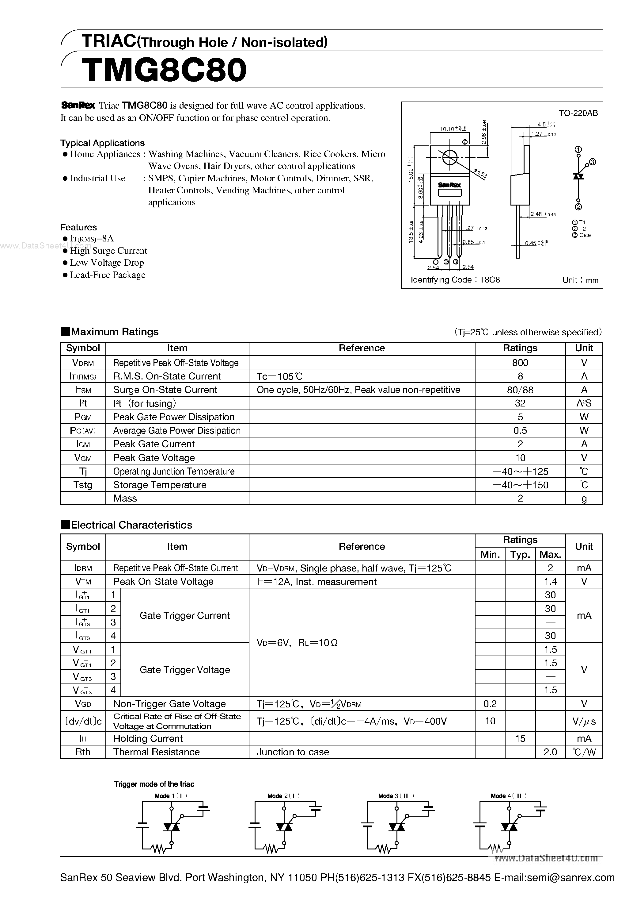 Datasheet TMG8C80 - TRIAC page 1