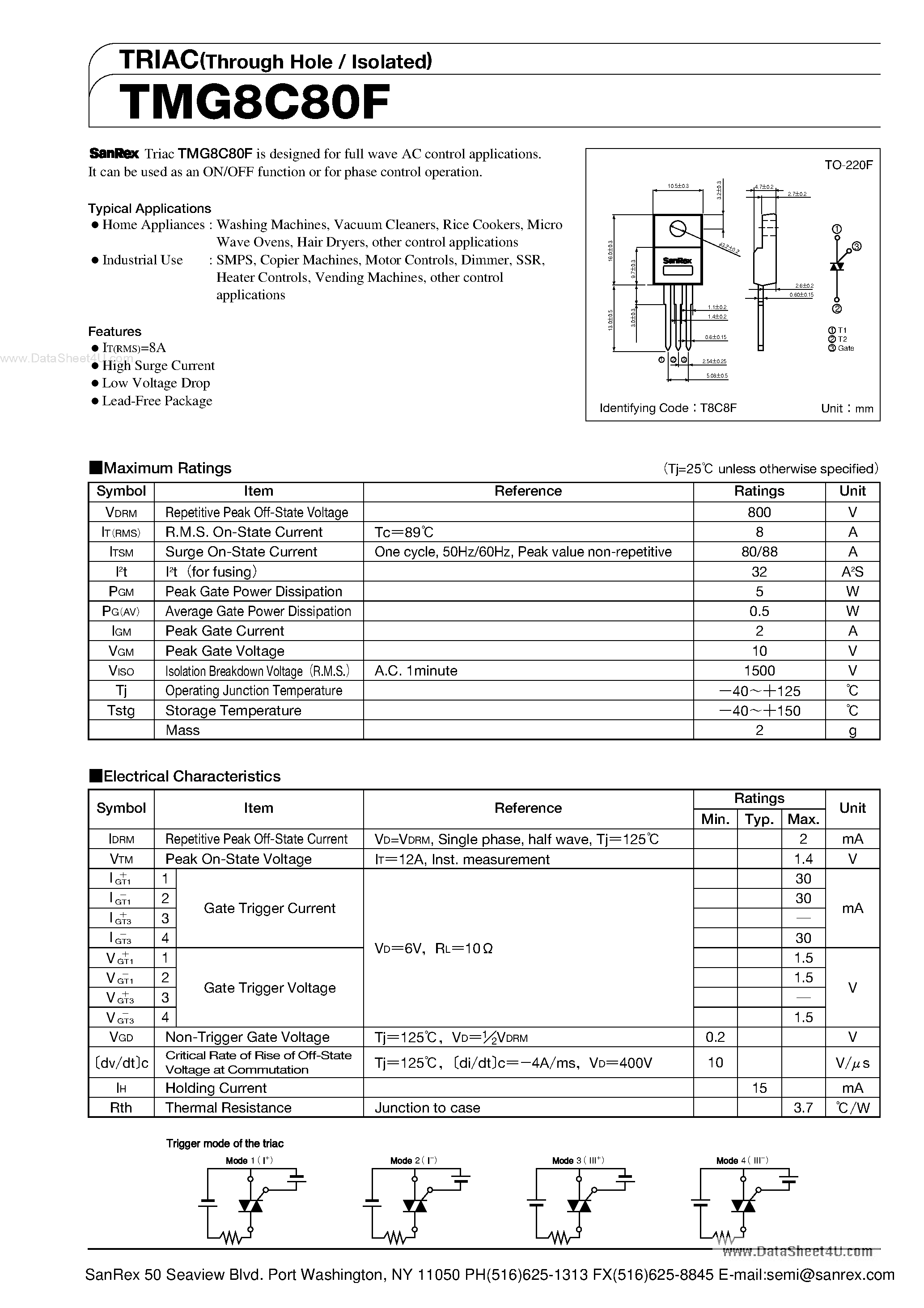 Datasheet TMG8C80F - TRIAC page 1