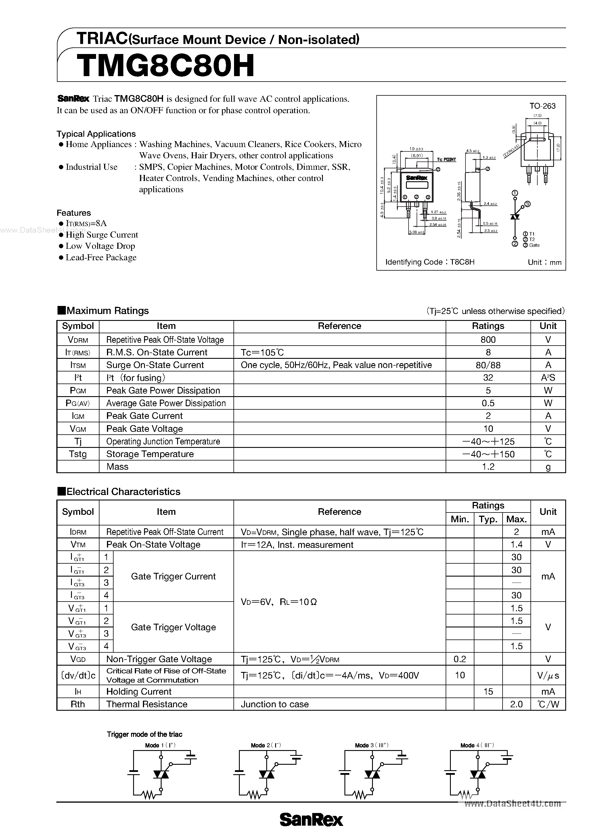 Datasheet TMG8C80H page 1 Datasheet TMG8C80H - TRIAC page 1