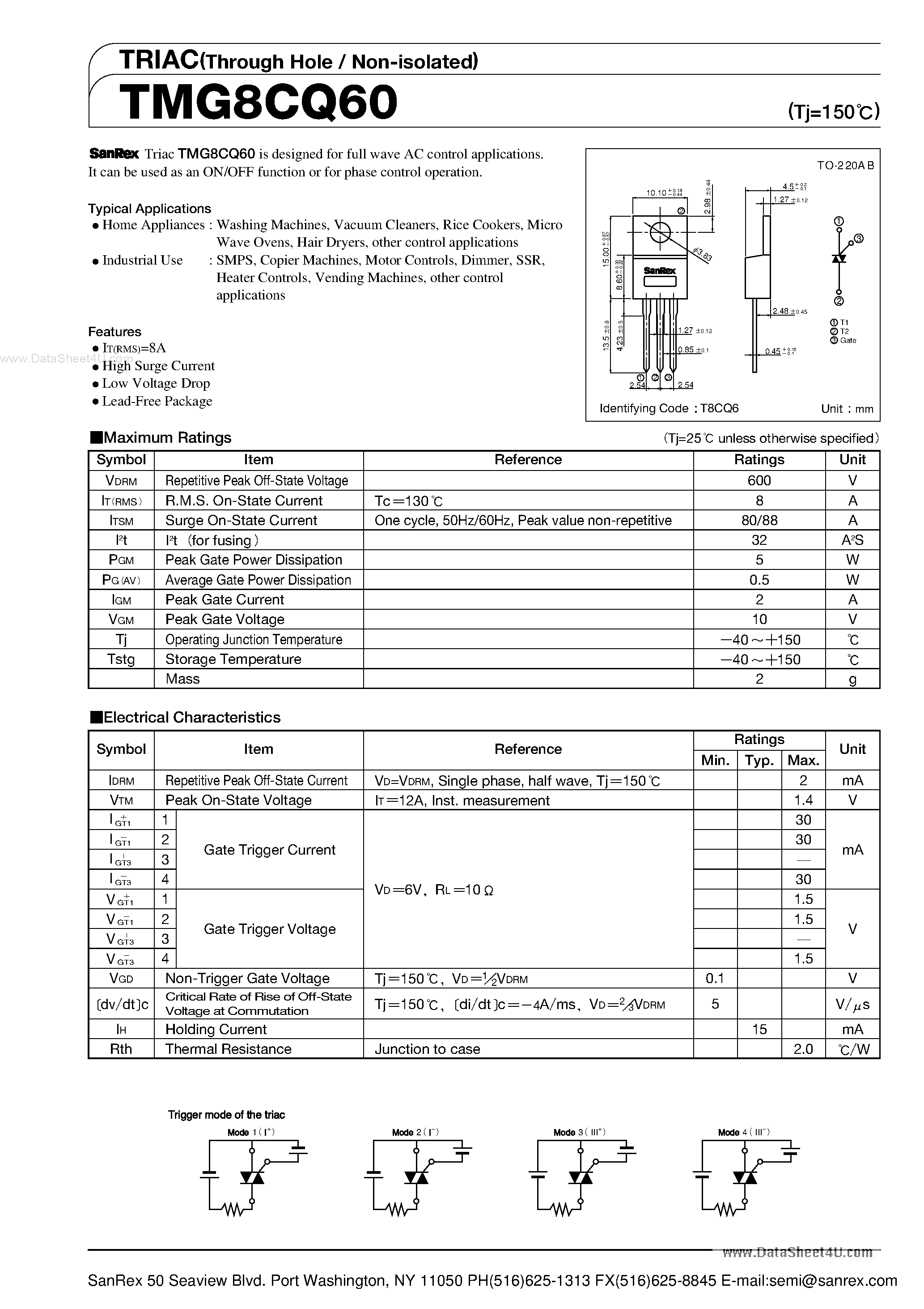 Datasheet TMG8CQ60 page 1 Datasheet TMG8CQ60 - TRIAC page 1