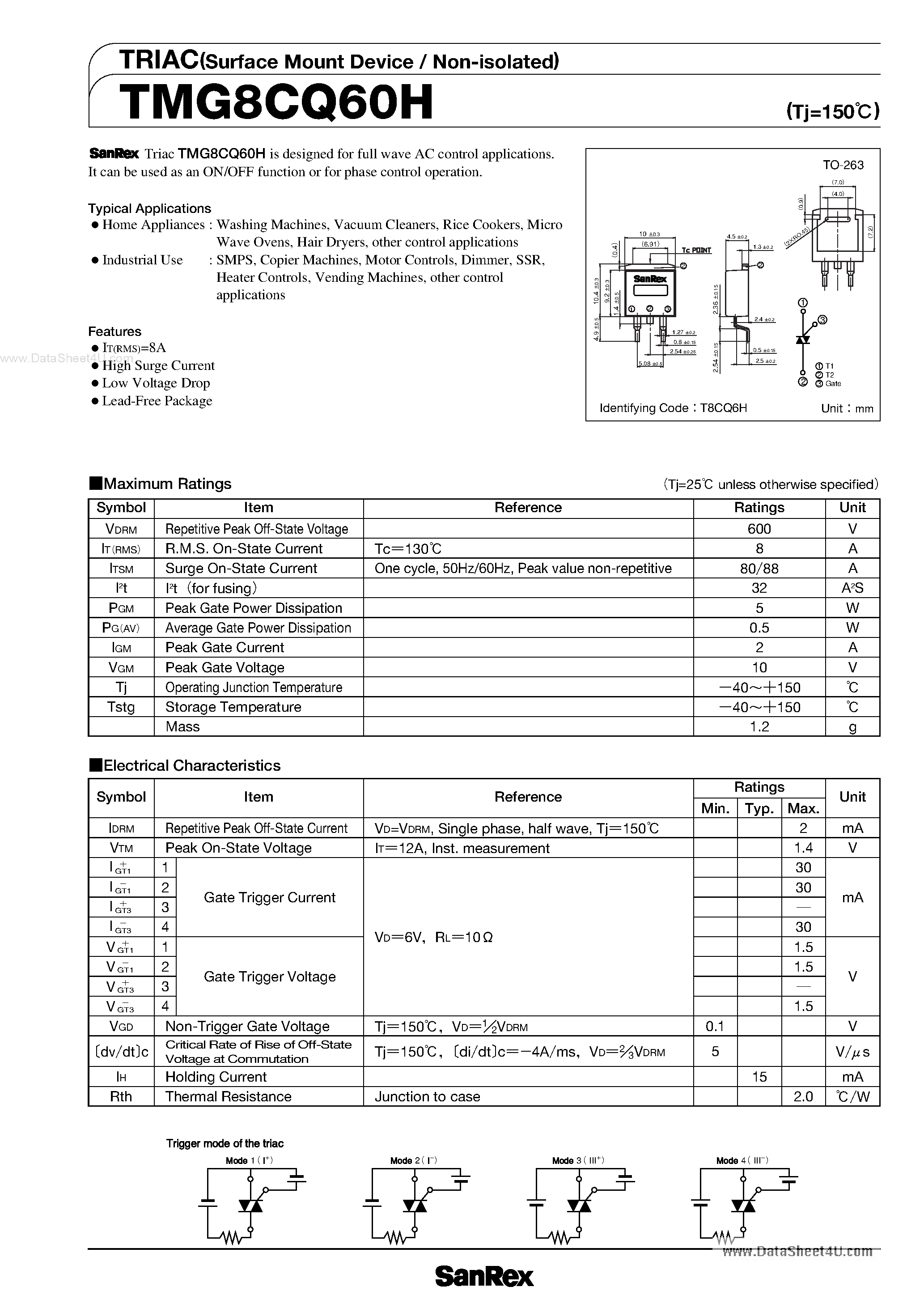 Datasheet TMG8CQ60H - TRIAC page 1