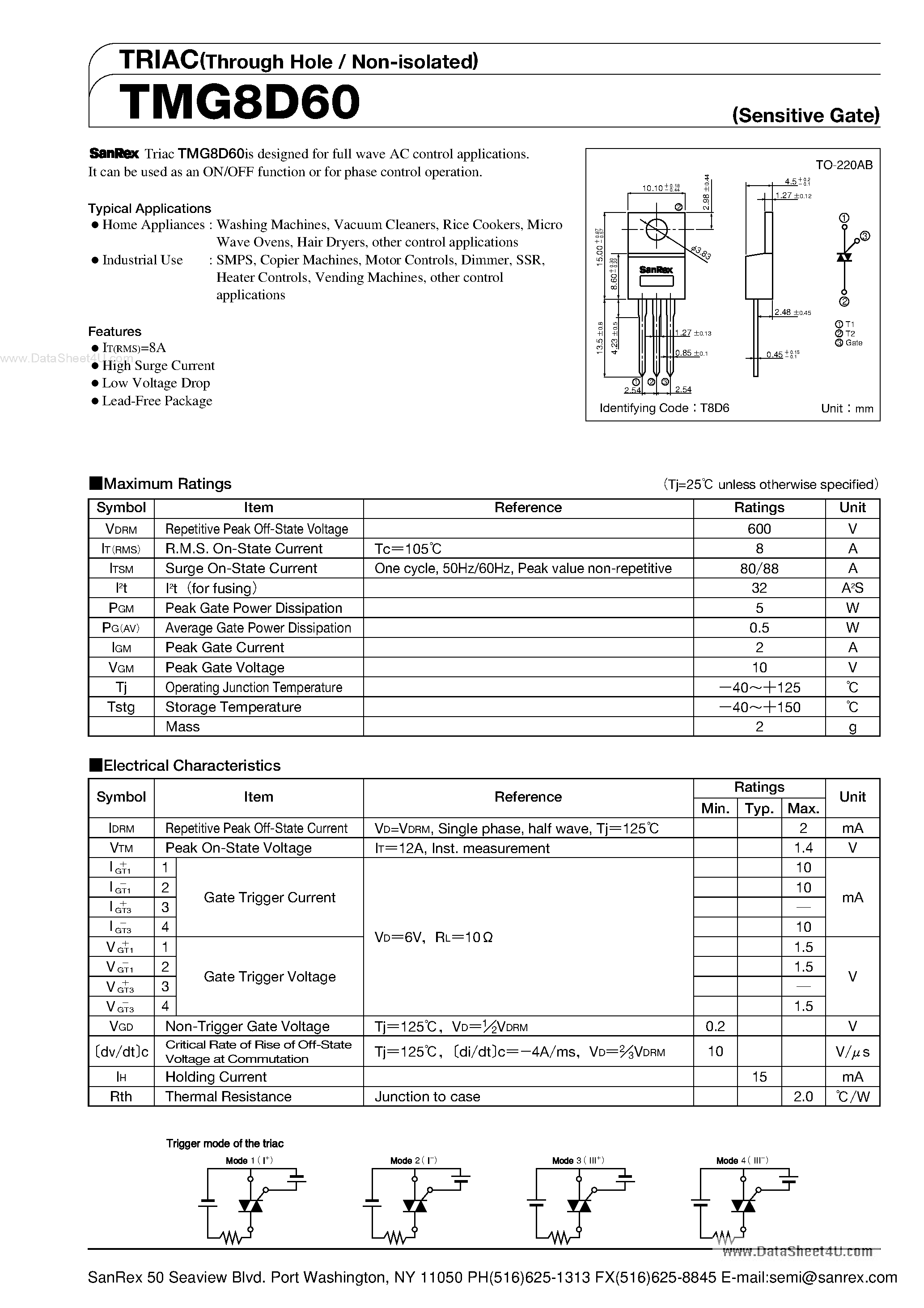 Datasheet TMG8D60 - TRIAC page 1