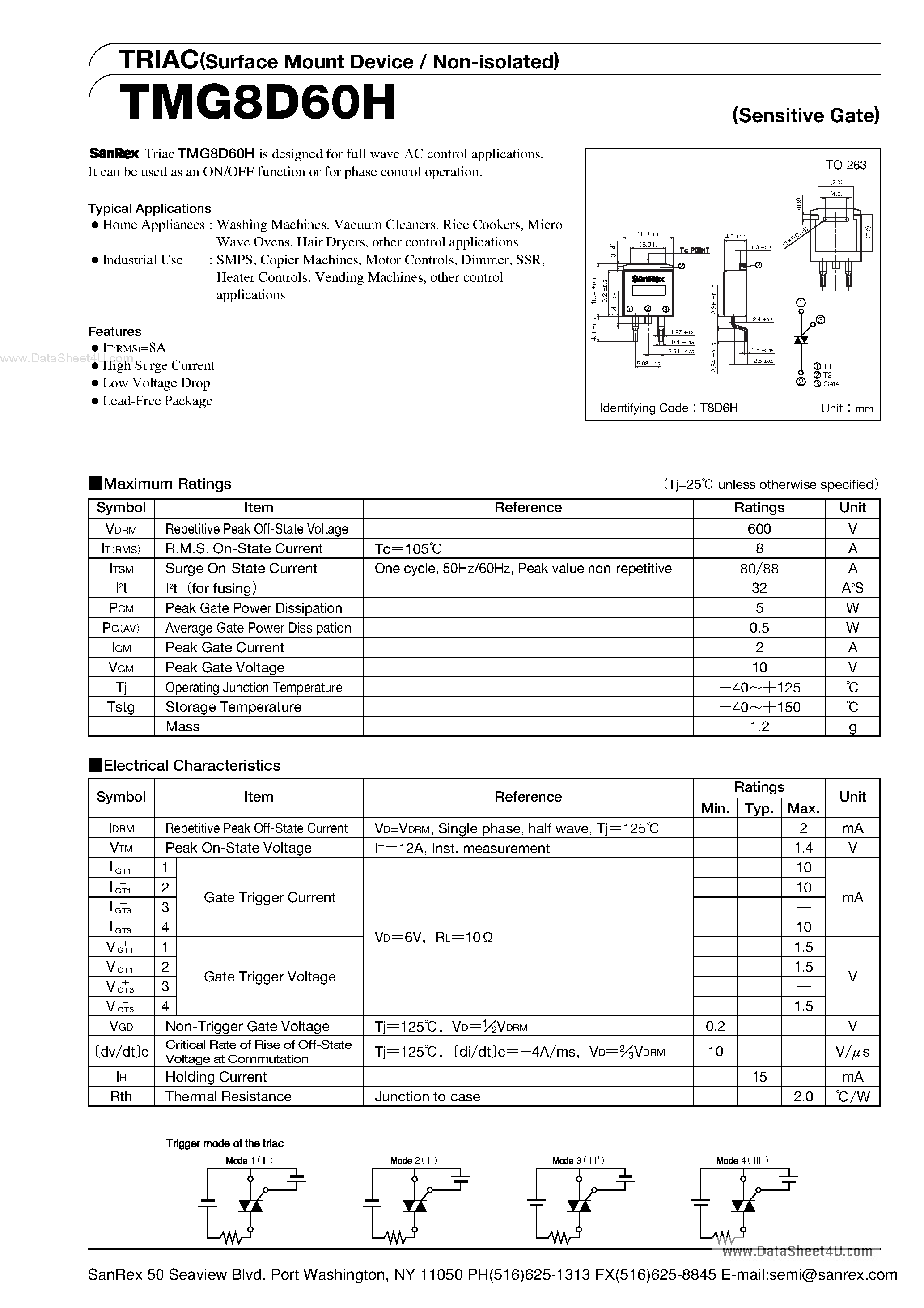 Datasheet TMG8D60H - TRIAC page 1