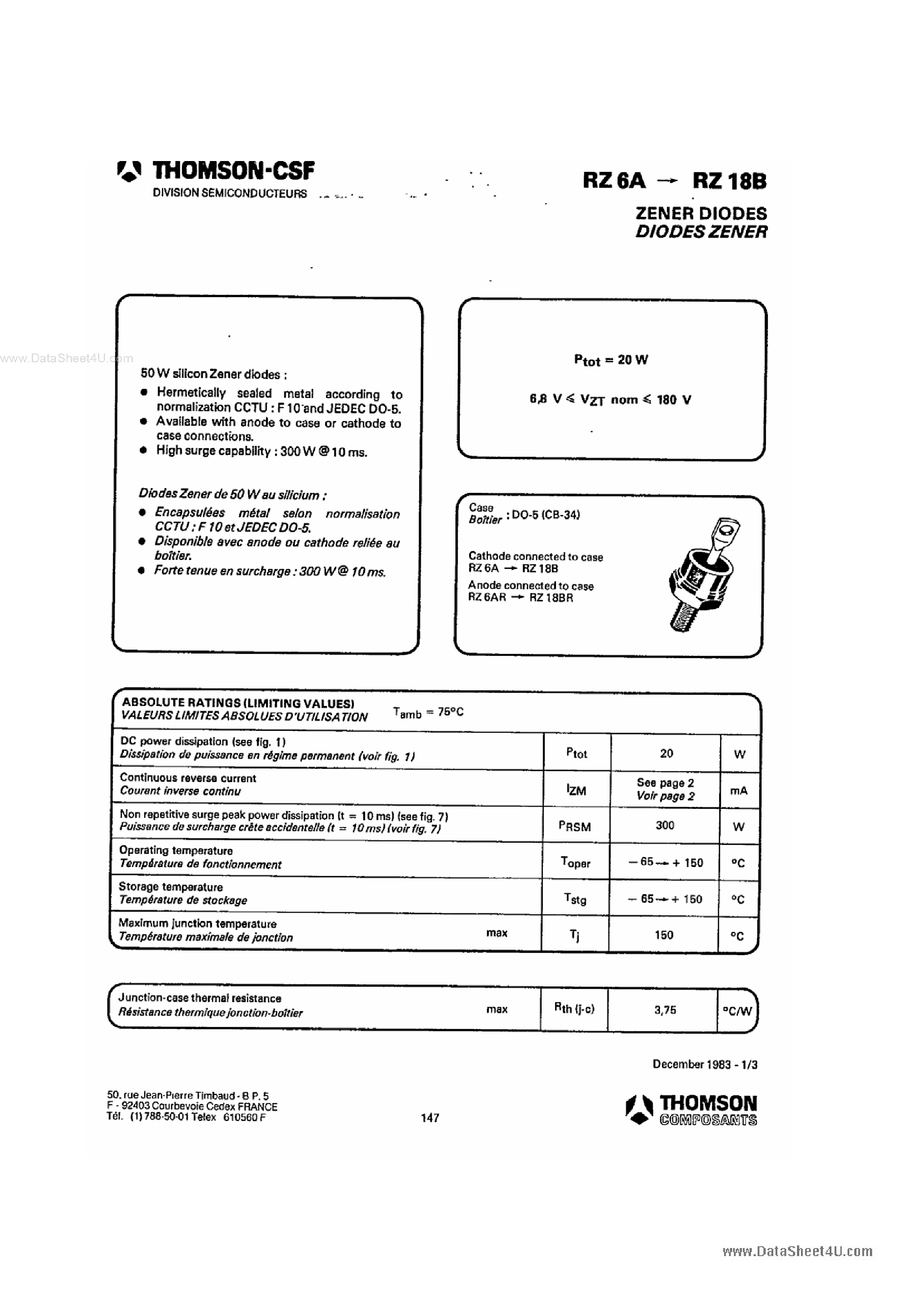 Даташит на микросхему RZ22A страница 1 Даташит RZ22A - ZENER DIODES страница 1