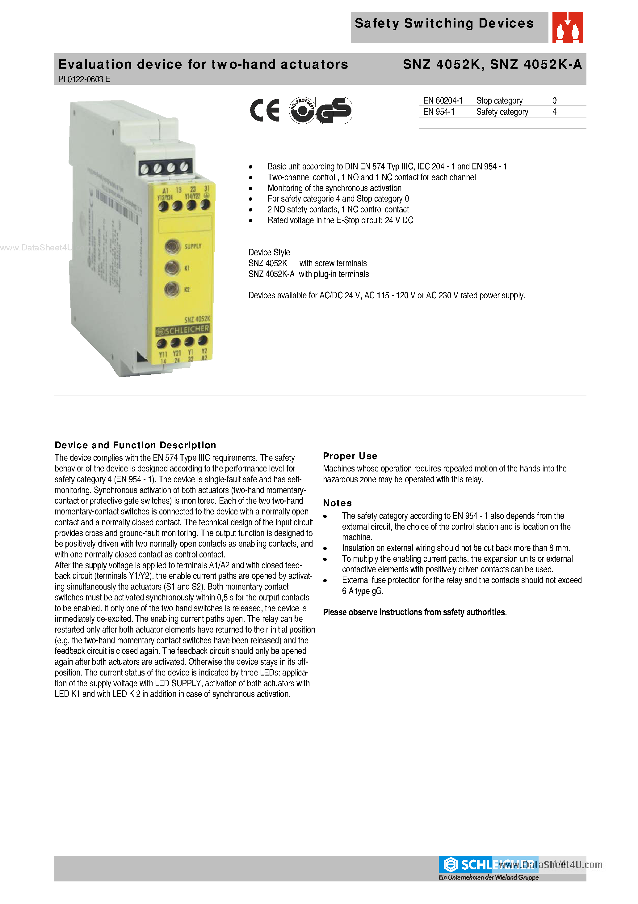 Datasheet SNZ4052K - Evaluation Device page 1