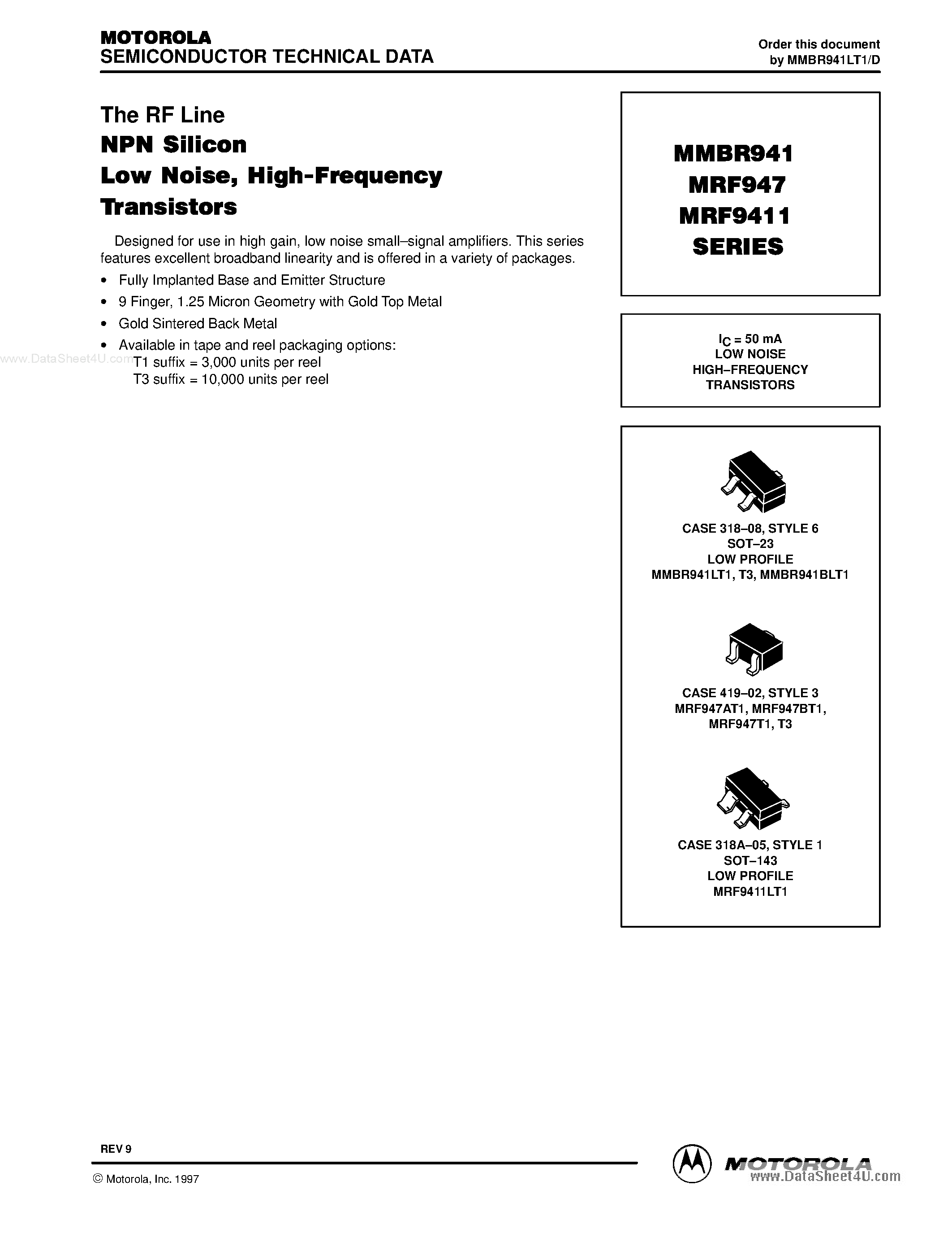Datasheet MRF9411 - High-Frequency Transistors page 1