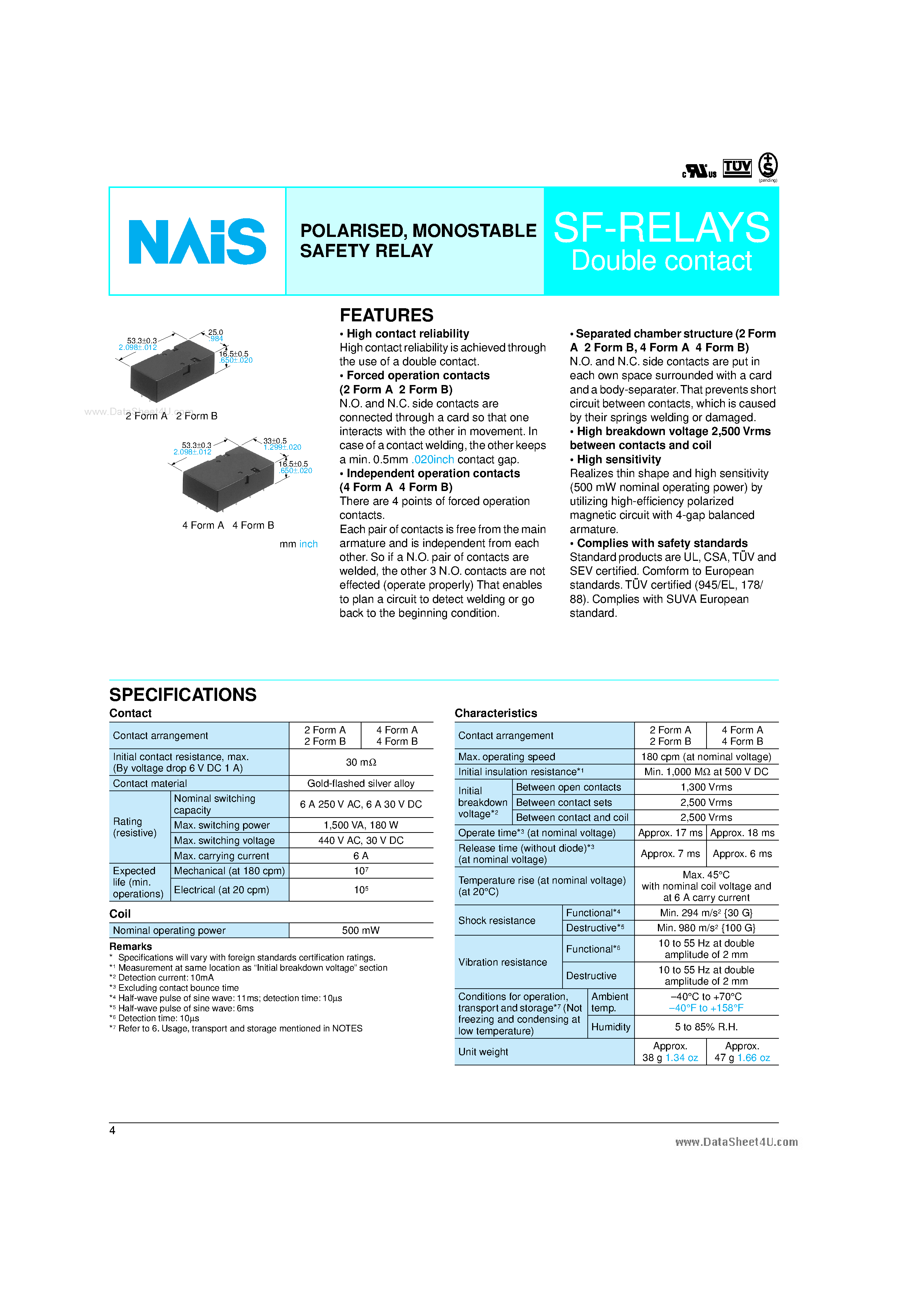Datasheet SF2D-DCxxV - MONOSTABLE SAFETY RELAY page 1