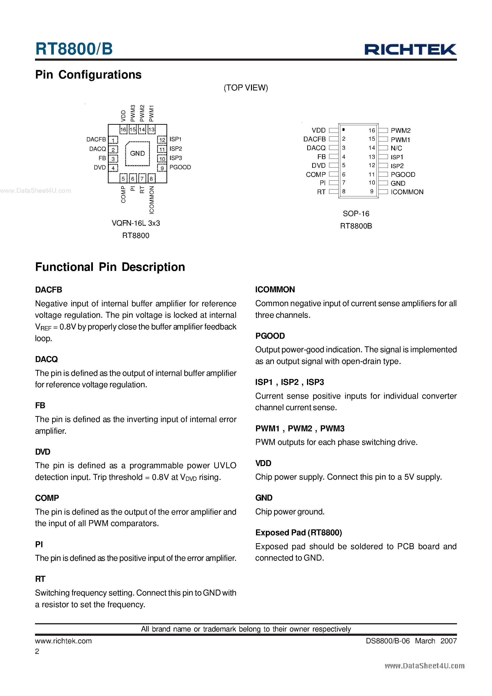 Datasheet RT8800 - General Purpose 2/3-Phase PWM Controller page 2