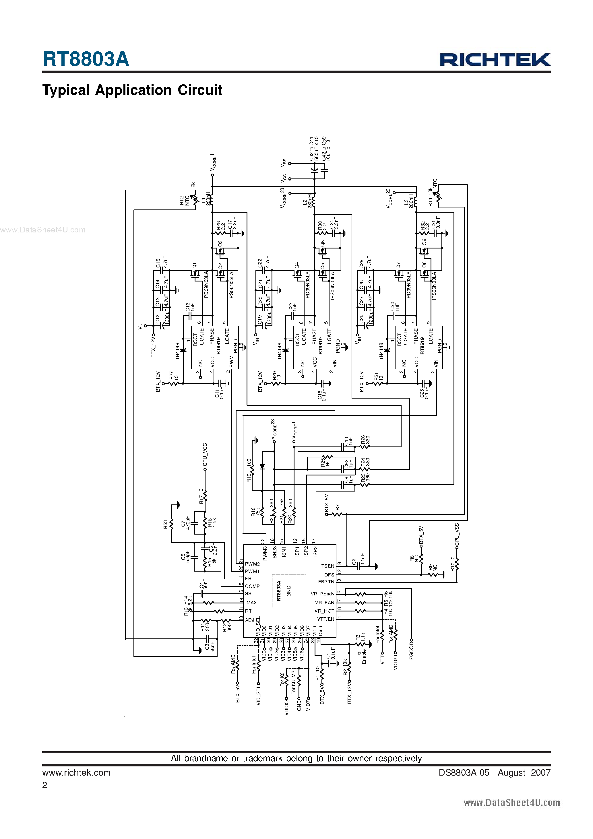 Datasheet RT8803A page 2 Datasheet RT8803A - 2/3-Phase PWM Controller page 2