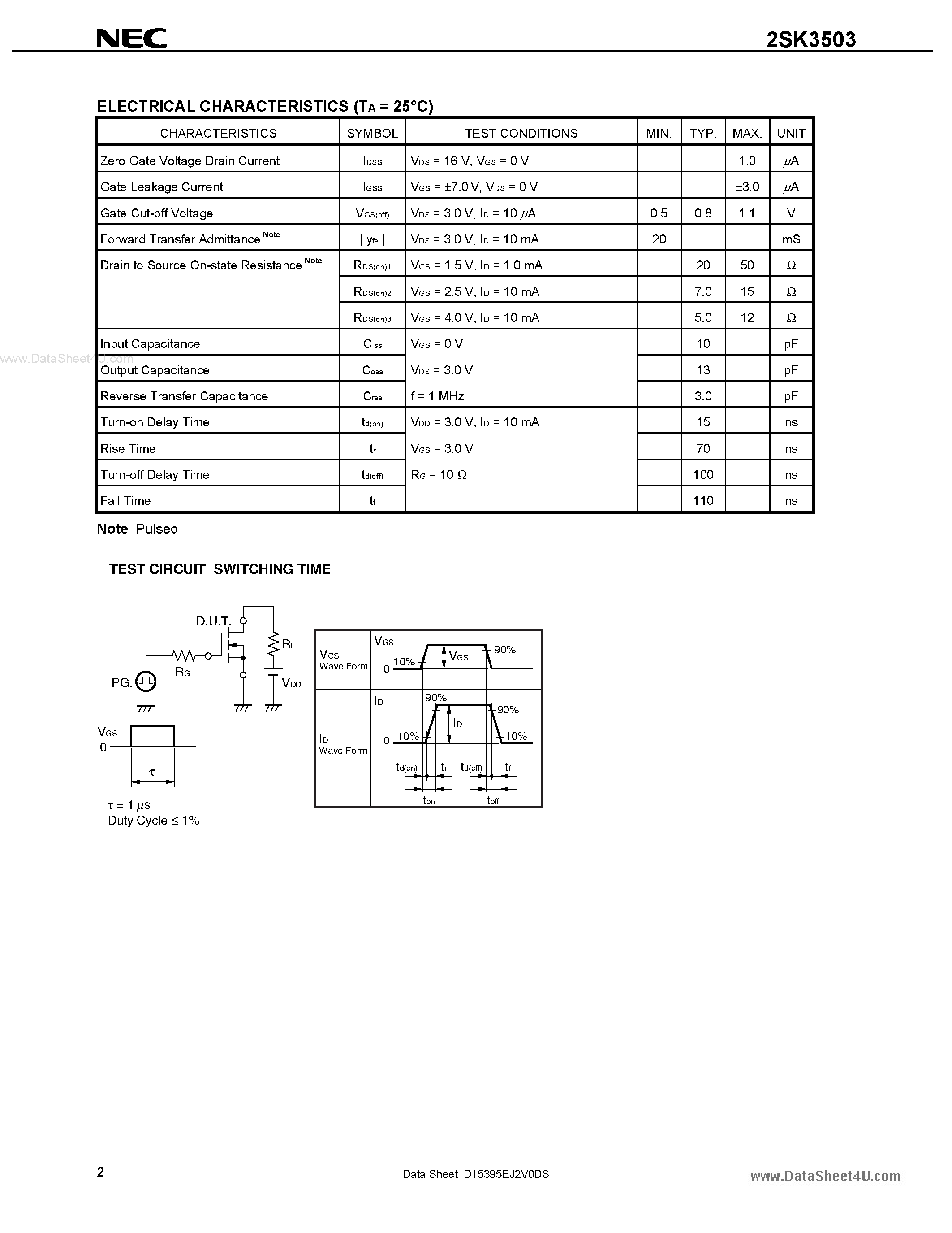 Datasheet 2SK3503 - N-CHANNEL MOS FIELD EFFECT TRANSISTOR page 2