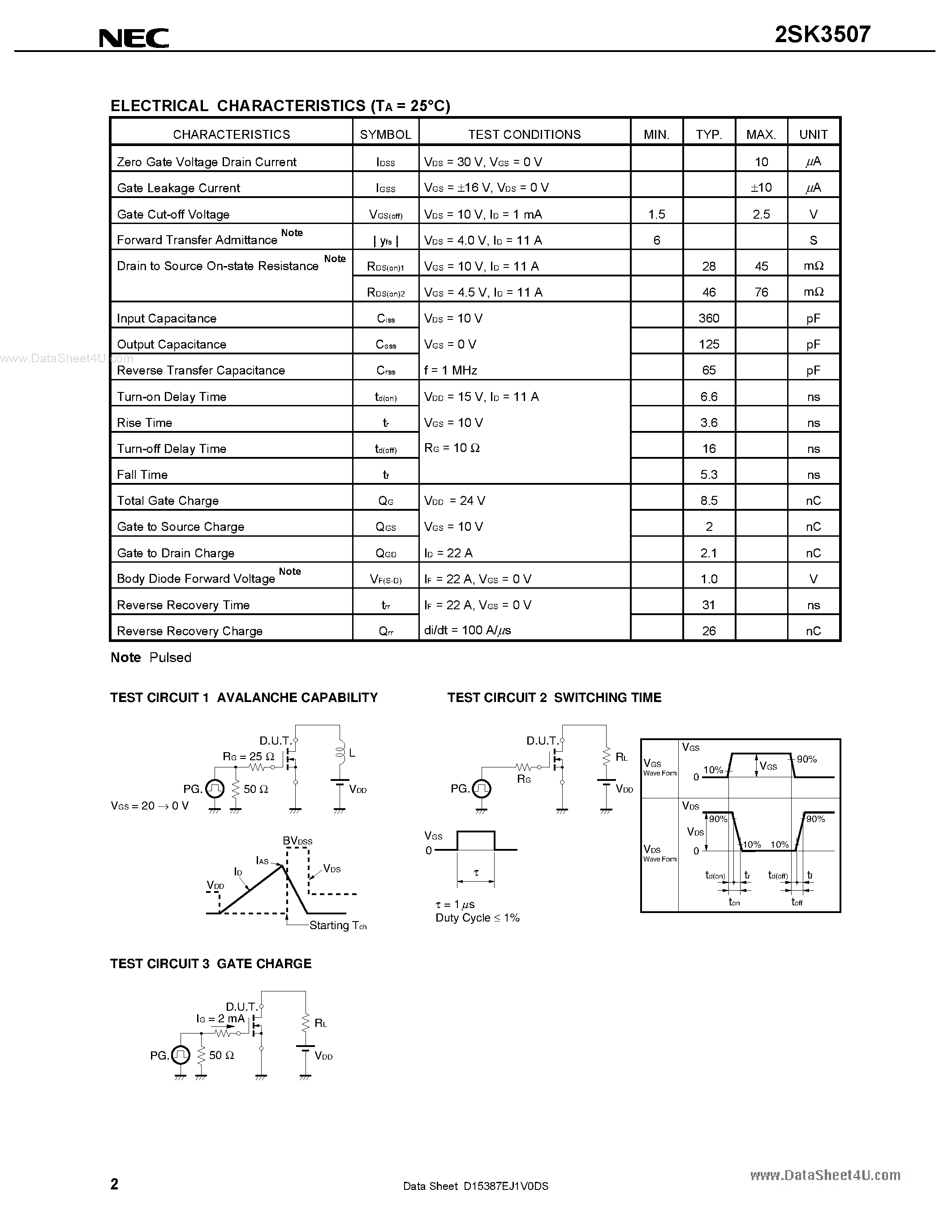 Datasheet 2SK3507 - SWITCHING N-CHANNEL POWER MOSFET page 2