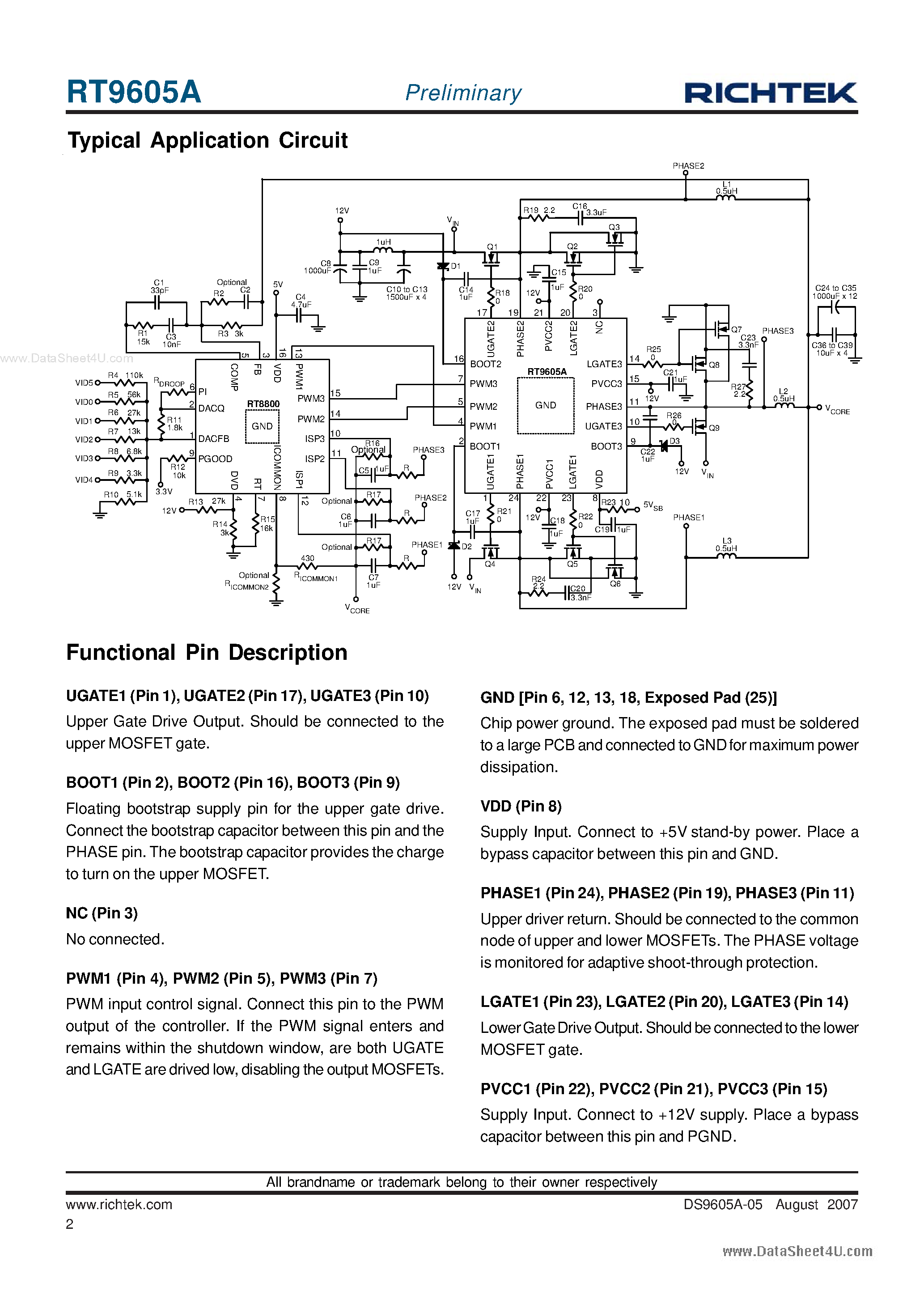 Datasheet RT9605A page 2 Datasheet RT9605A - Triple-Channel Synchronous-Rectified Buck MOSFET Driver page 2