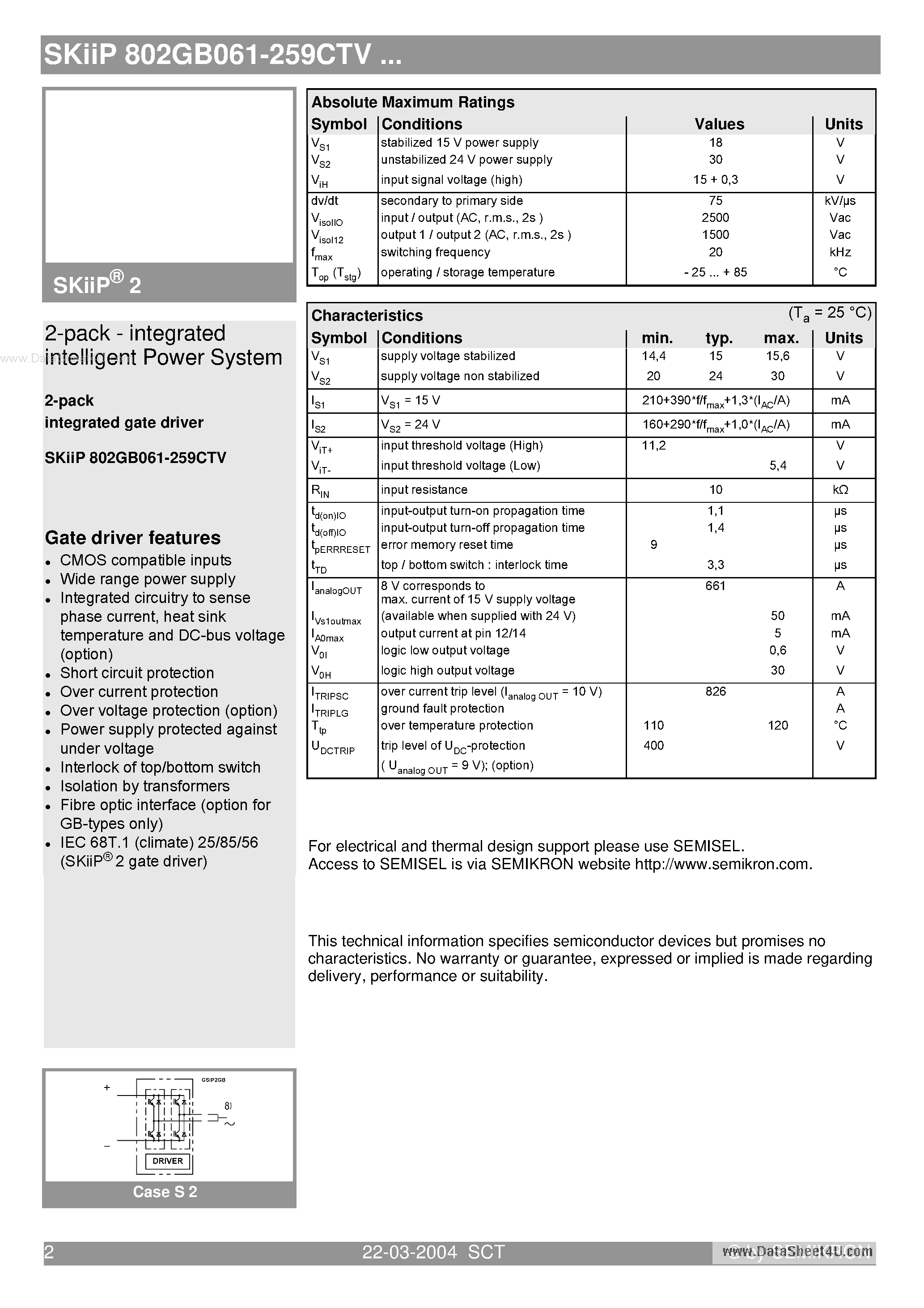 Datasheet SKIIP802GB061-259CTV - 2-pack - integrated intelligent Power System page 2
