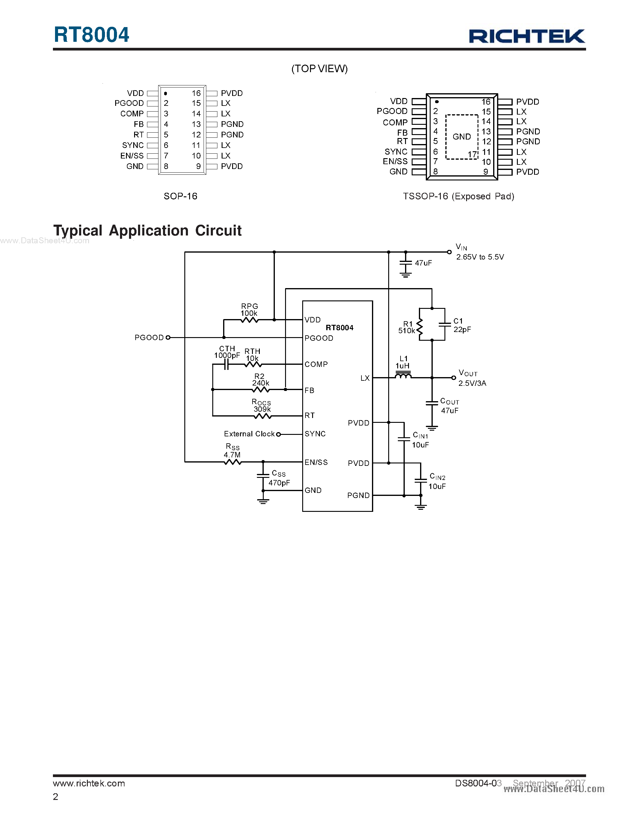 Datasheet RT8004 - Synchronous Step-Down Regulator page 2