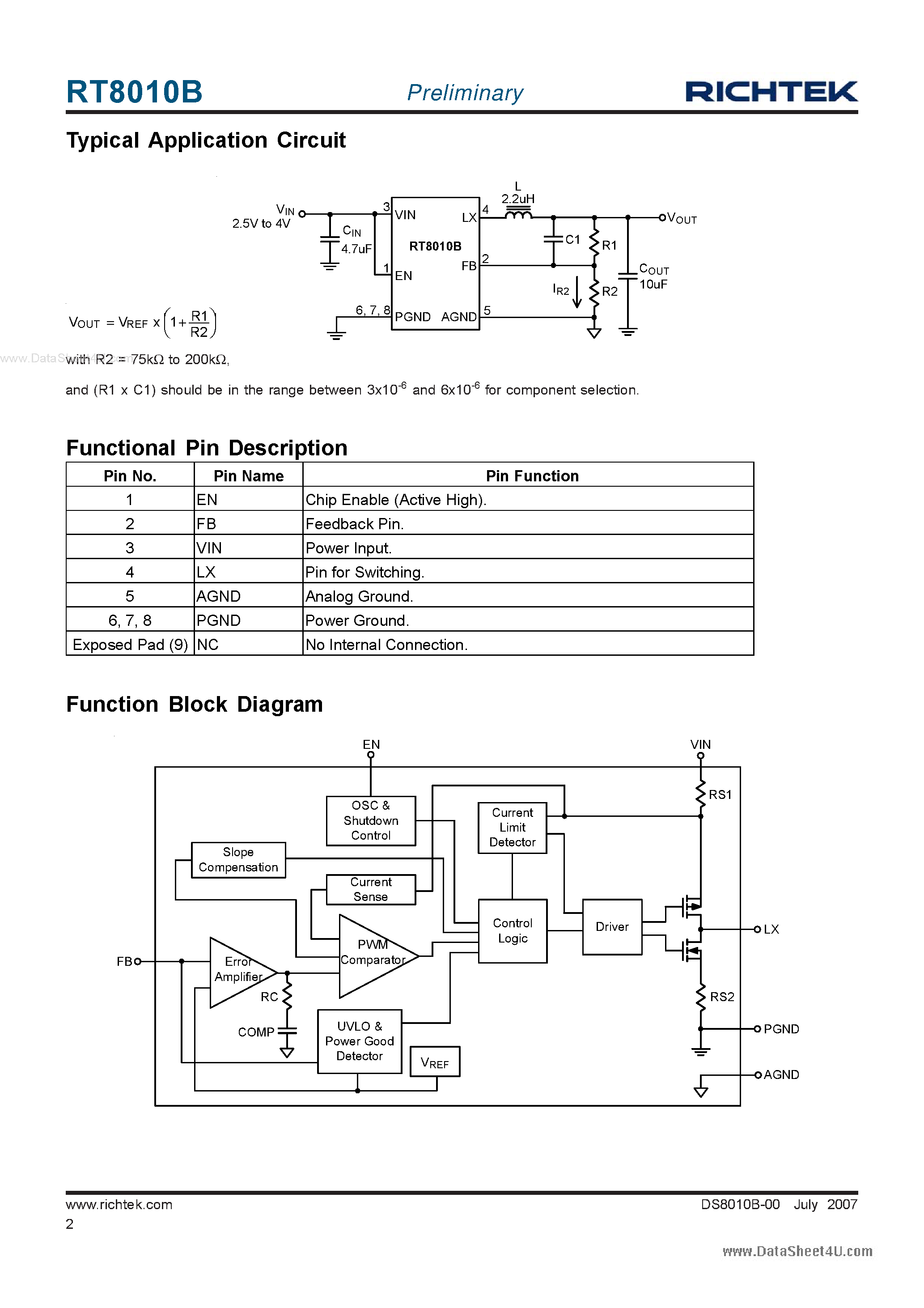 Datasheet RT8010B - High Efficiency PWM Step-Down DC/DC Converter page 2